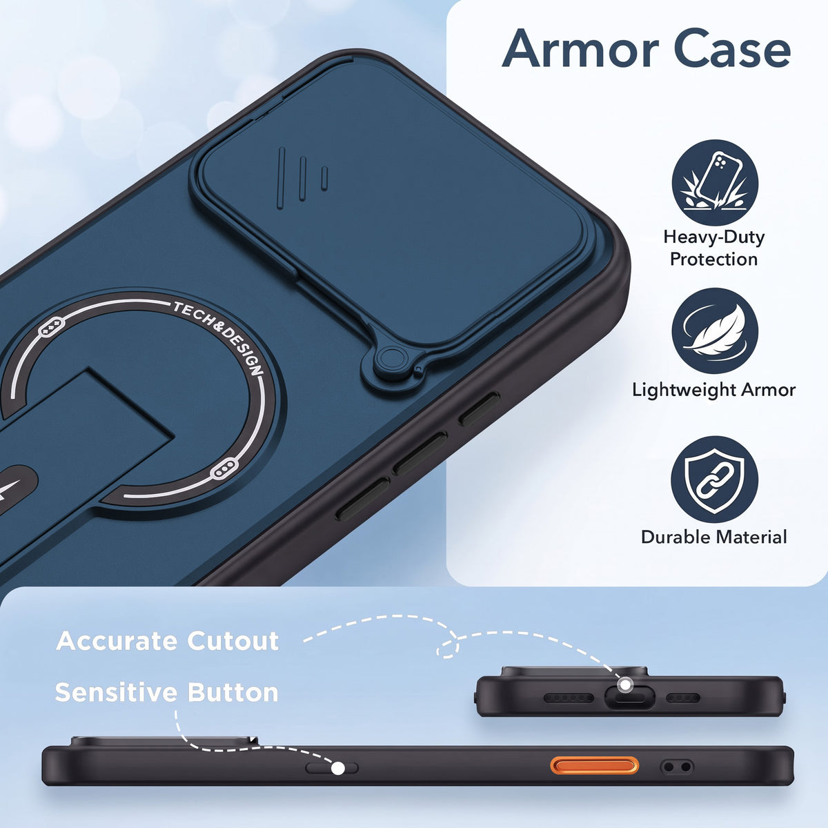For Apple iPhone 17 Pro Max Back Case Cover Metallic (Hybrid Armor Kickstand | Sliding Shutter Camera Protection | MagSafe Compatible)