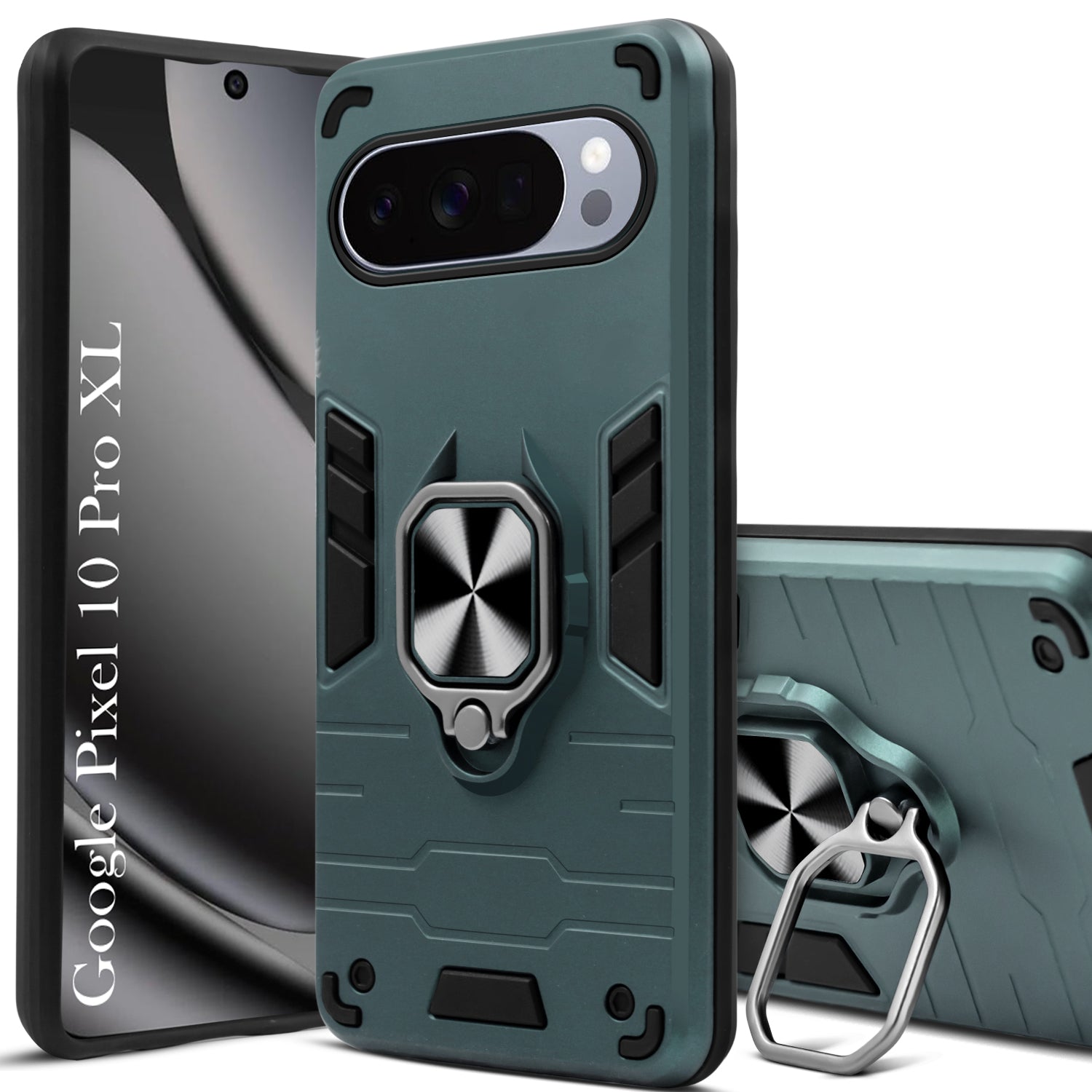 For Google Pixel 10 Pro XL Back Cover Case Hybrid Armor (Shockproof Dual Layer Polycarbonate |Ring Holder Kickstand)