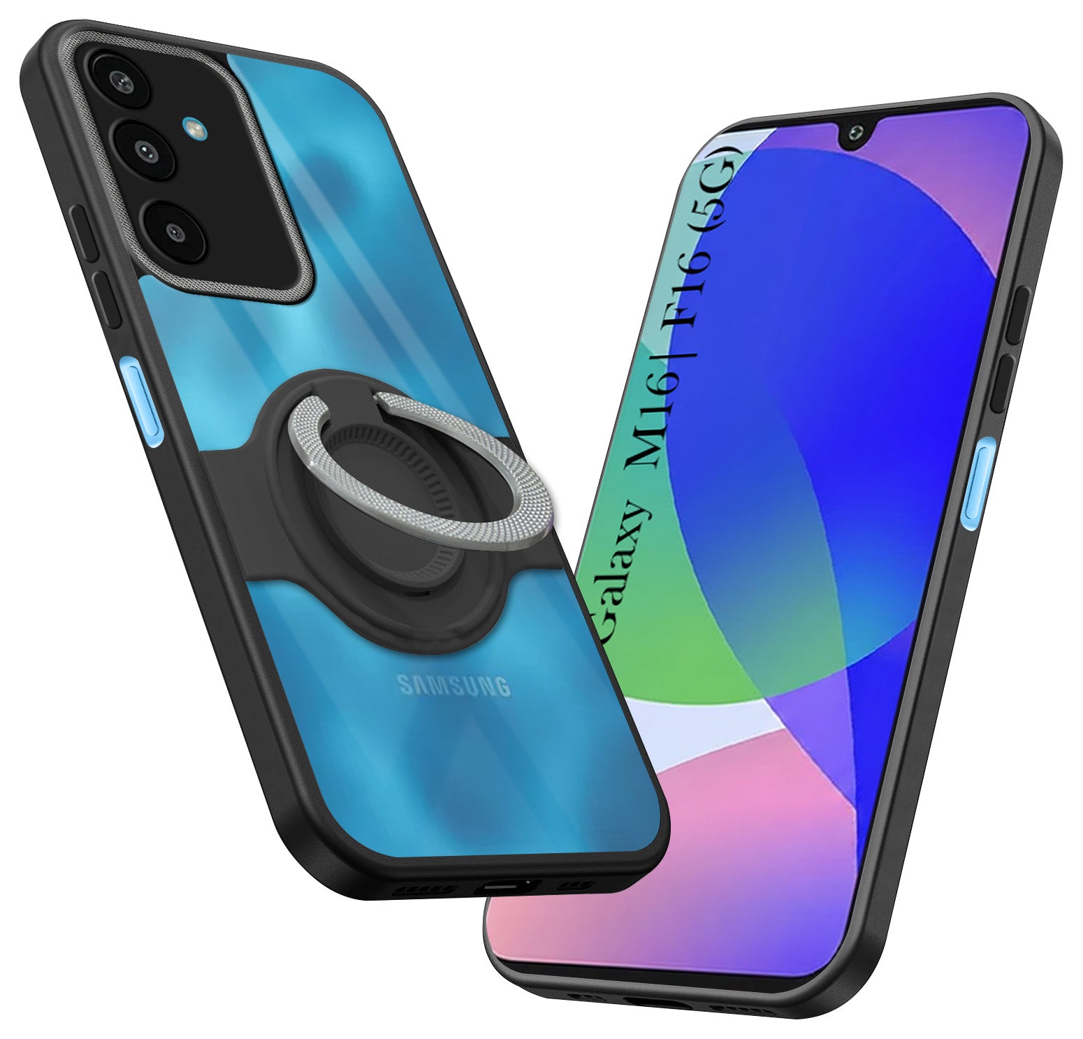For Samsung Galaxy M16 5G | Samsung Galaxy F16 5G Back Cover Case with stand (Built-in Ring Holder Kickstand | Lifetime Anti Yellow | Camera Protection)