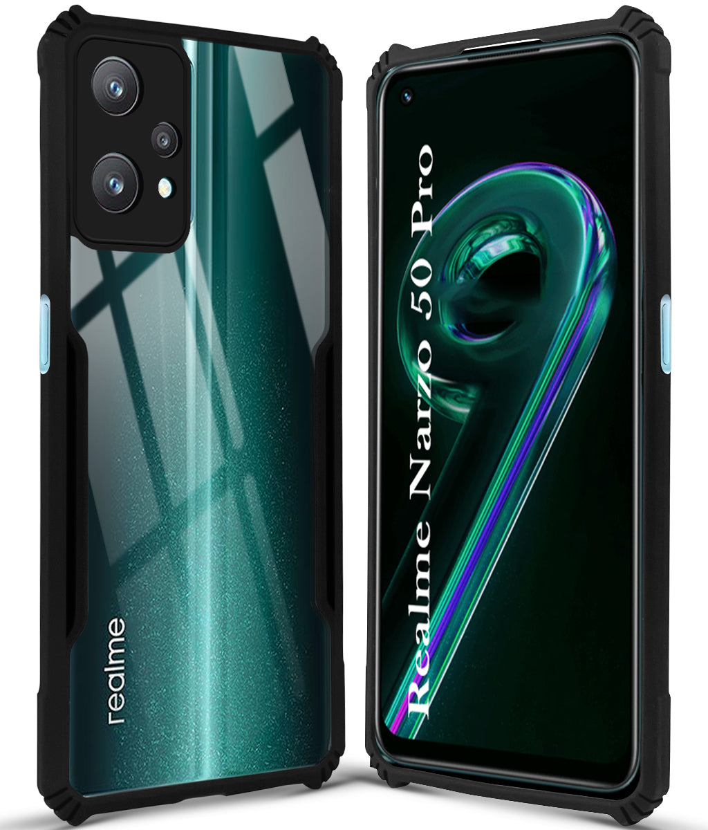 For Realme Narzo 50 Pro Back Cover Case ( Shockproof with Polycarbonate Clear Panel | Professional Black)