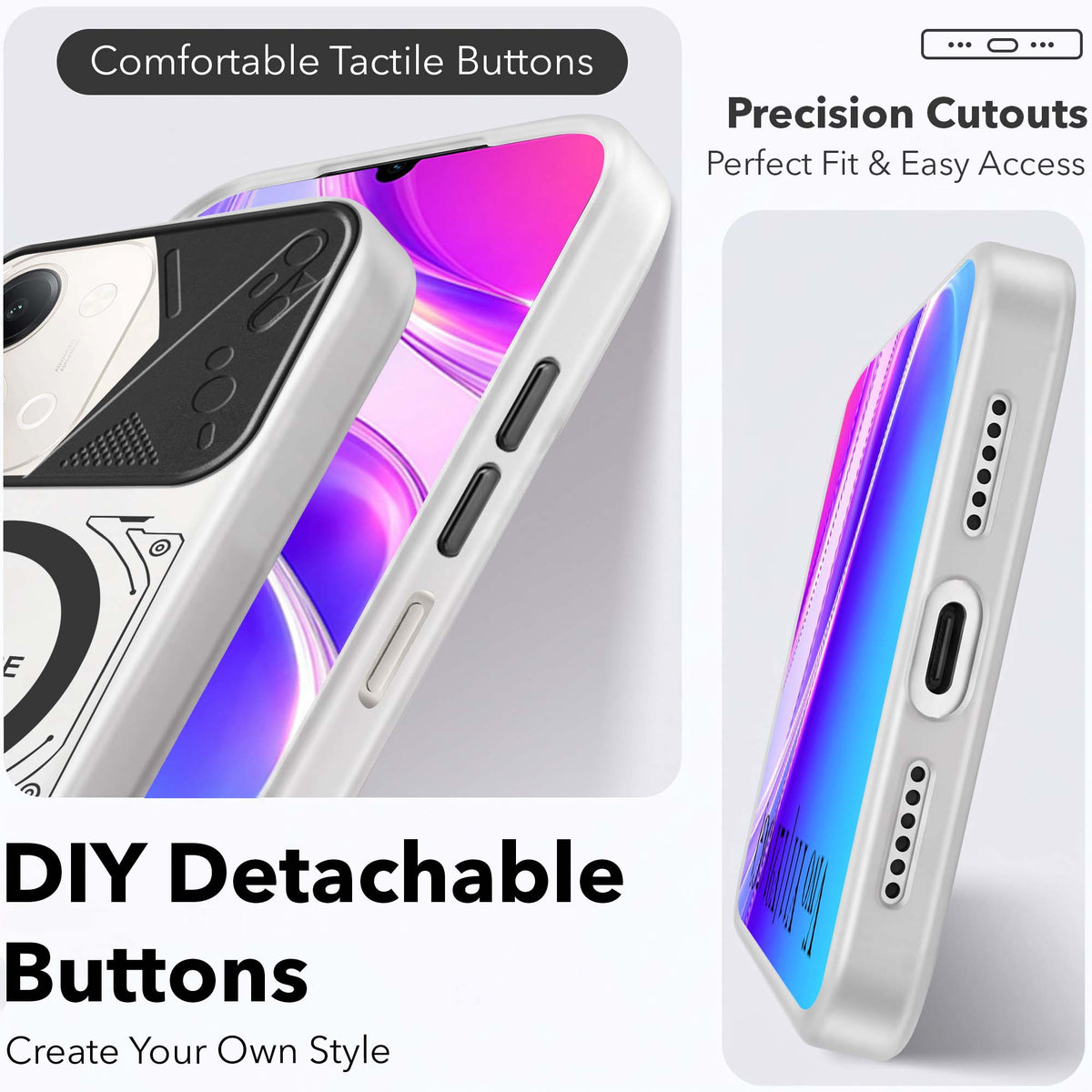 For Vivo Y11 | Vivo Y21 5G Metallic Back Cover Case (Metallic Camera Protection & Buttons | Translucent Milky Shade | Hard Polycarbonate)