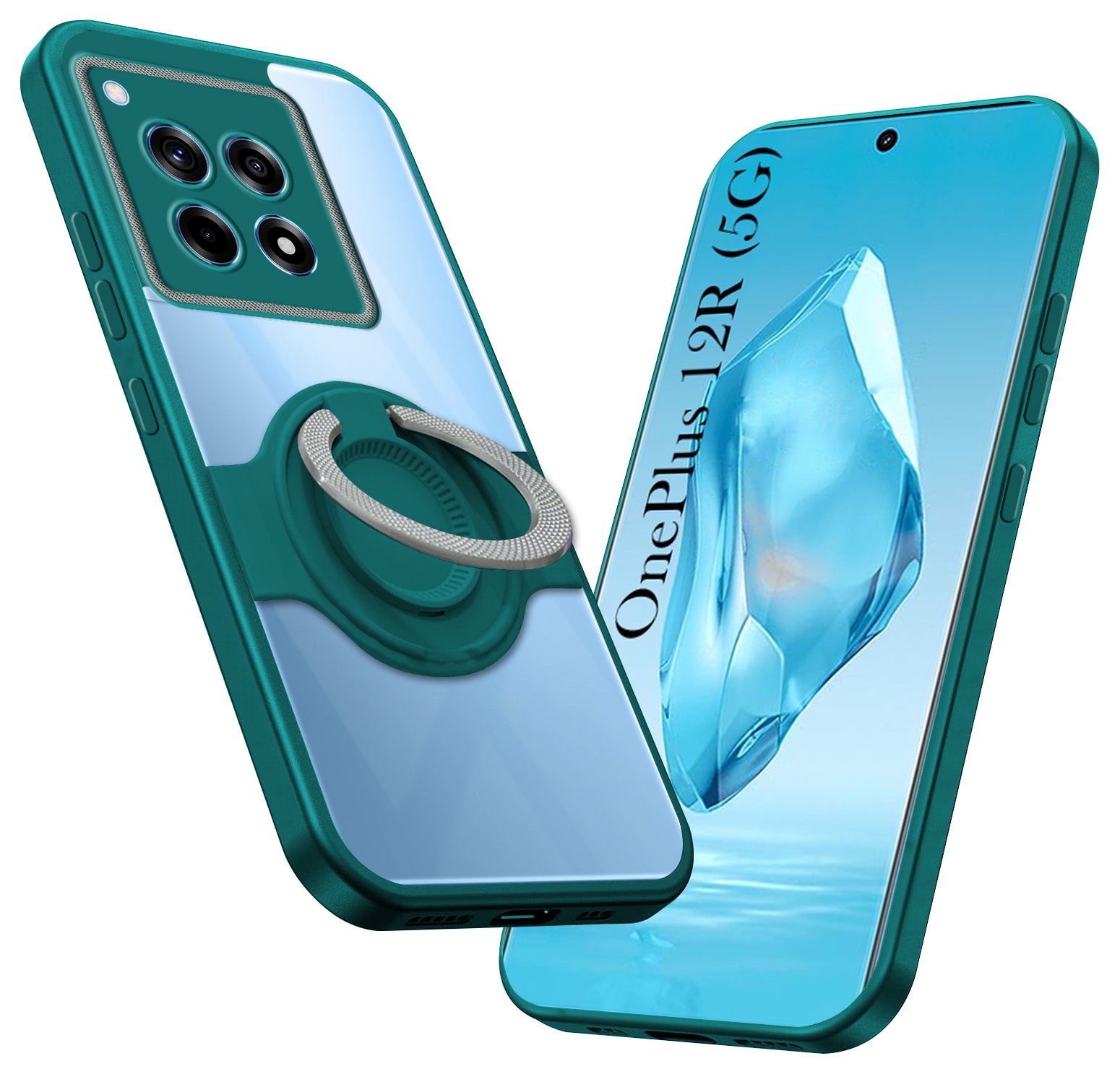 For OnePlus 12R 5G Back Cover Case with stand (Built-in Ring Holder Kickstand | Lifetime Anti Yellow | Camera Protection)