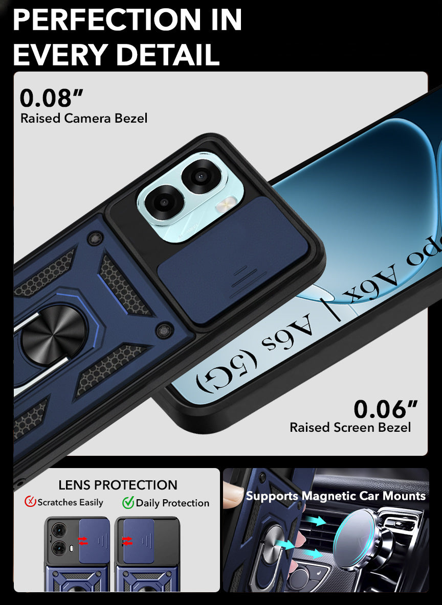For Oppo A6X | Oppo A6S Back Cover Case Hybrid Armor (Sliding Shutter Camera Protection | Polycarbonate |Ring Holder Kickstand)