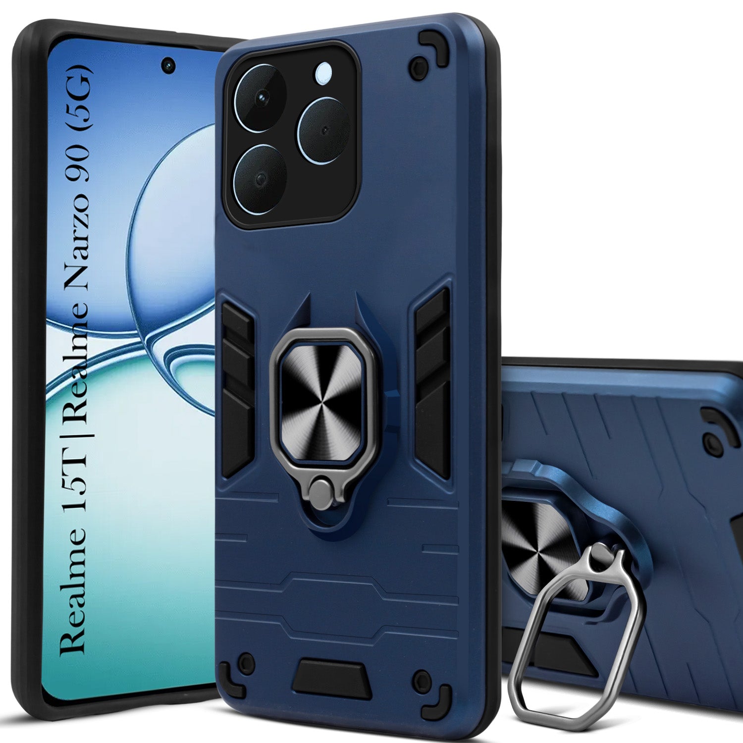 For Realme 15T | Realme Narzo 90 Back Cover Case Hybrid Armor (Shockproof Dual Layer Polycarbonate |Ring Holder Kickstand)