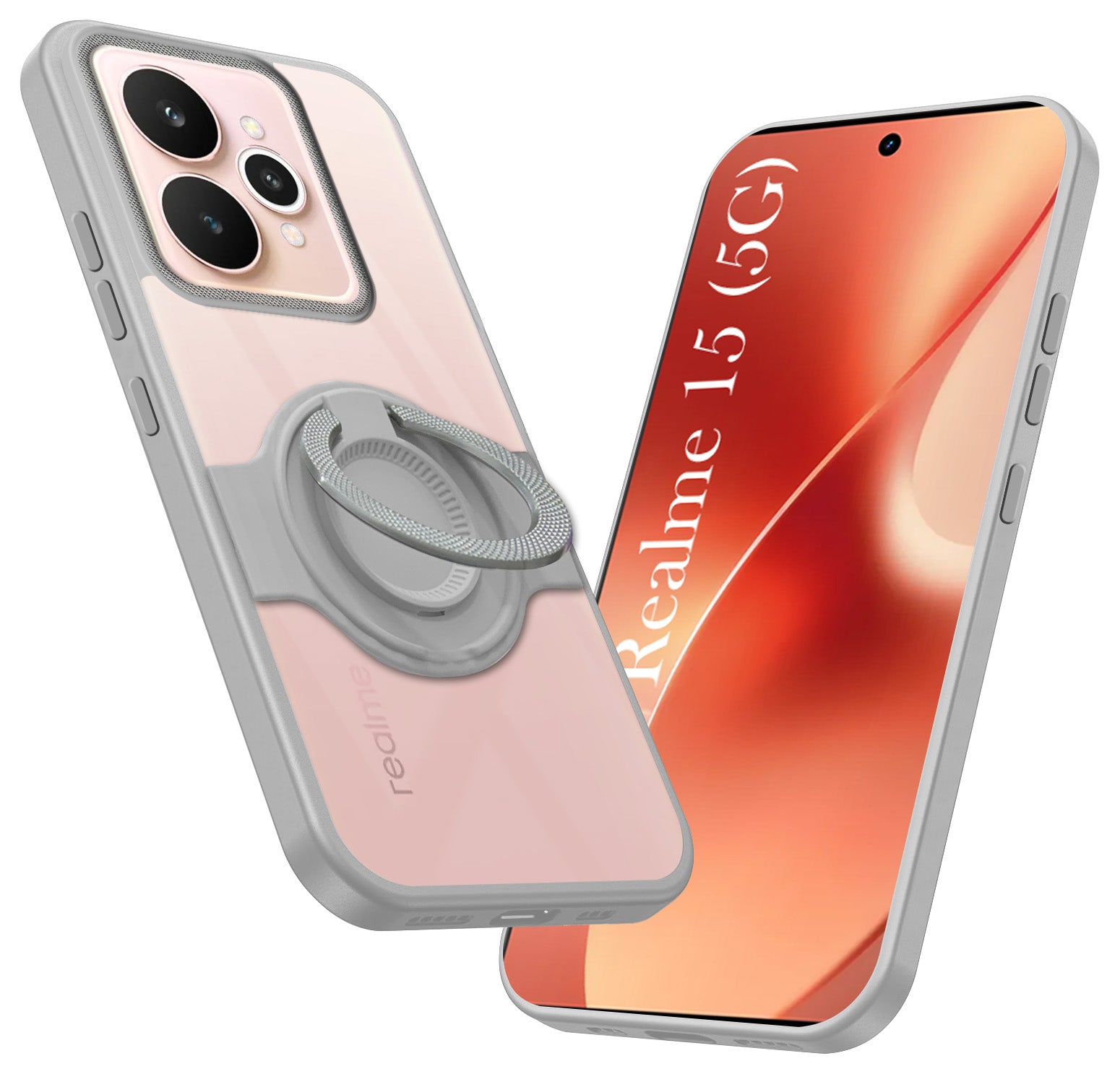 For Realme 15 Back Cover Case with stand (Built-in Ring Holder Kickstand | Lifetime Anti Yellow | Camera Protection)