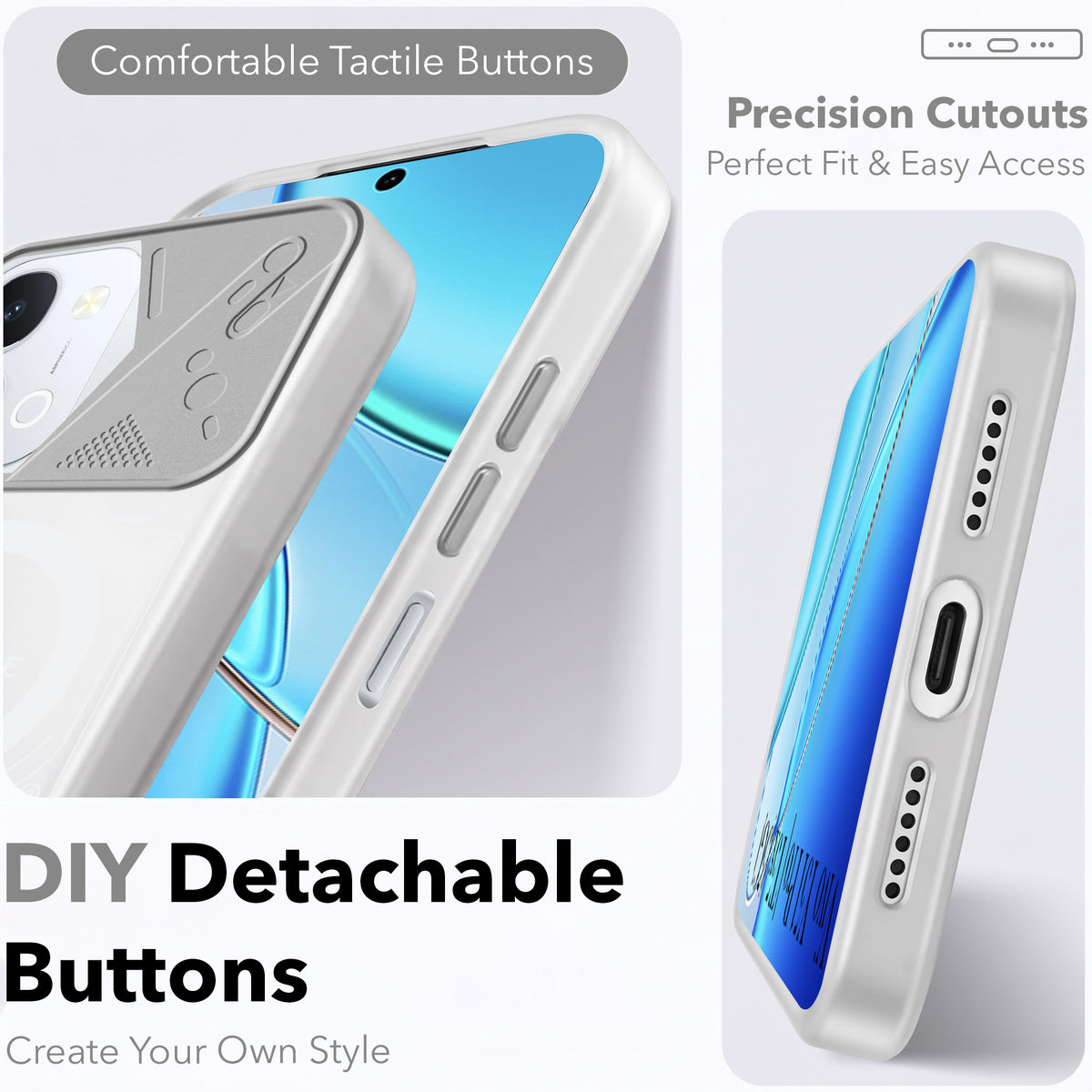 For Vivo Y51 Pro 5G | Vivo T5x Metallic Back Cover Case (Metallic Camera Protection & Buttons | Translucent Milky Shade | Hard Polycarbonate)