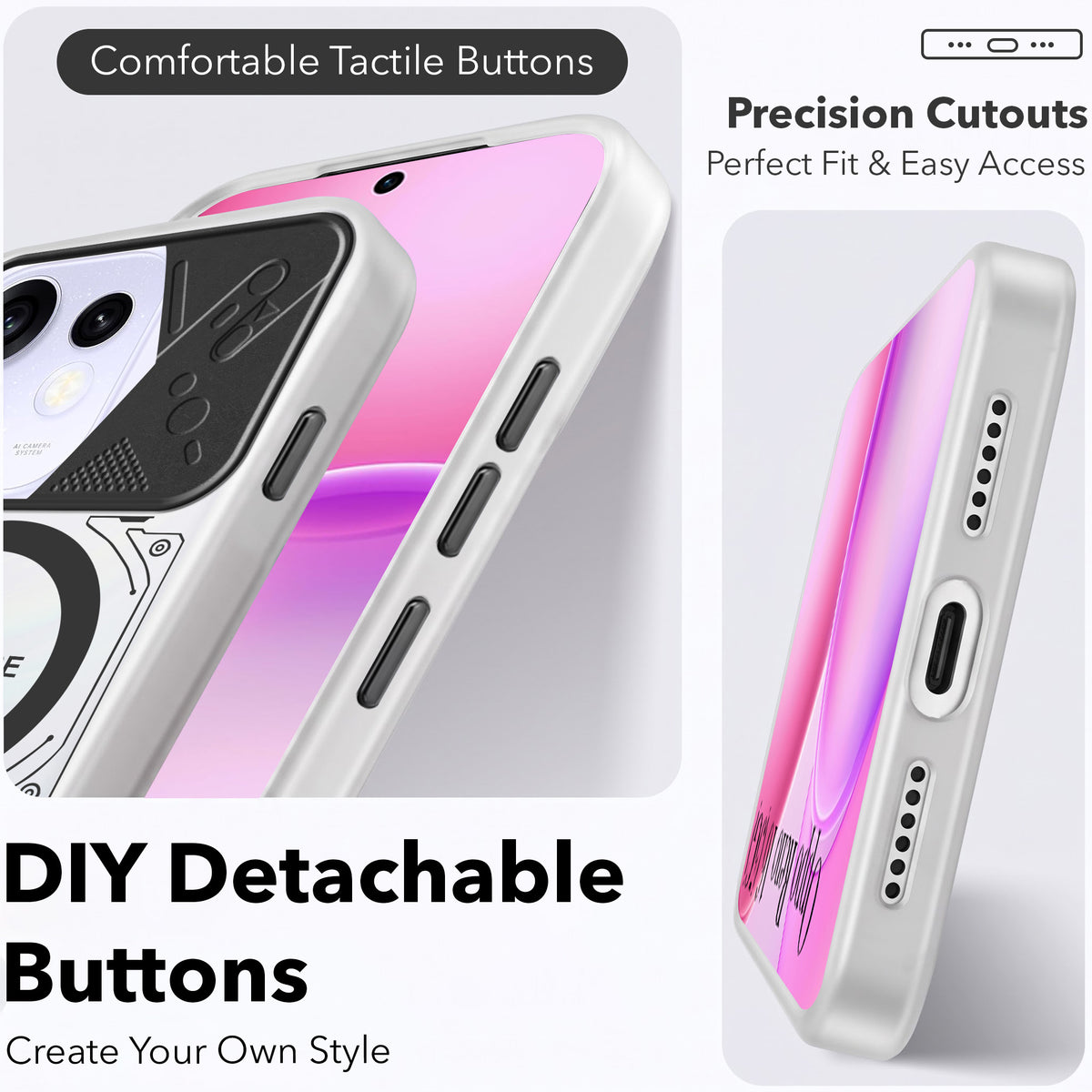 For Oppo Reno 16 Metallic Back Cover Case (Metallic Camera Protection & Buttons | Translucent Milky Shade | Hard Polycarbonate)