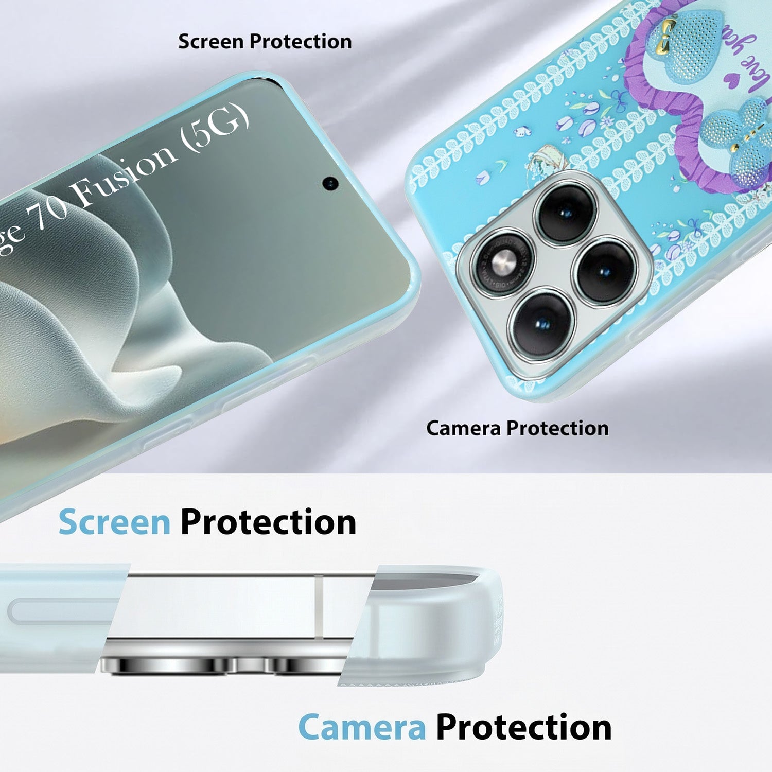 For Motorola Moto Edge 70 Fusion Back Cover Case (3D Cute Heart Strap Holder | Camera Protection | Designer Girls Print)