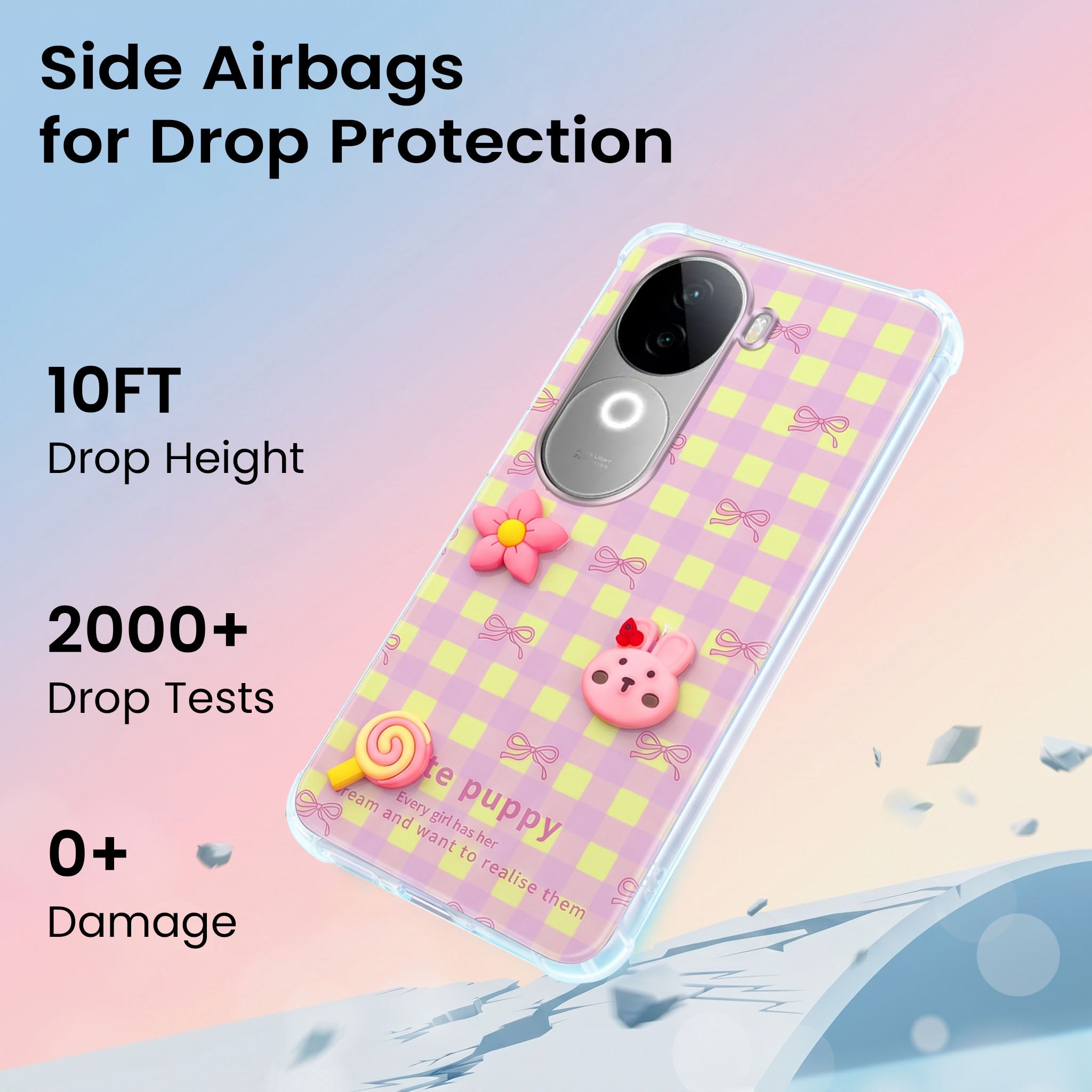For Vivo iQOO Z9s Back Cover Case (3D Cute Cartoons | Hard Back Side Soft | Matte Premium Finish | HD Printing)