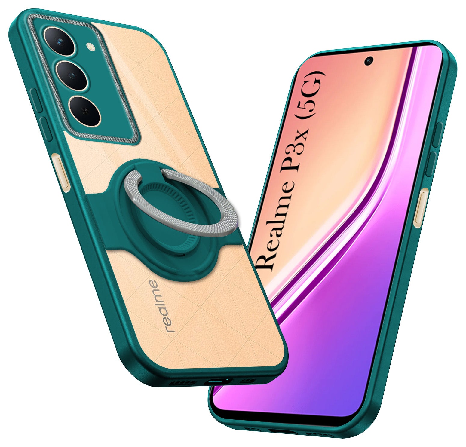 For Realme P3x Back Cover Case with stand (Built-in Ring Holder Kickstand | Lifetime Anti Yellow | Camera Protection)