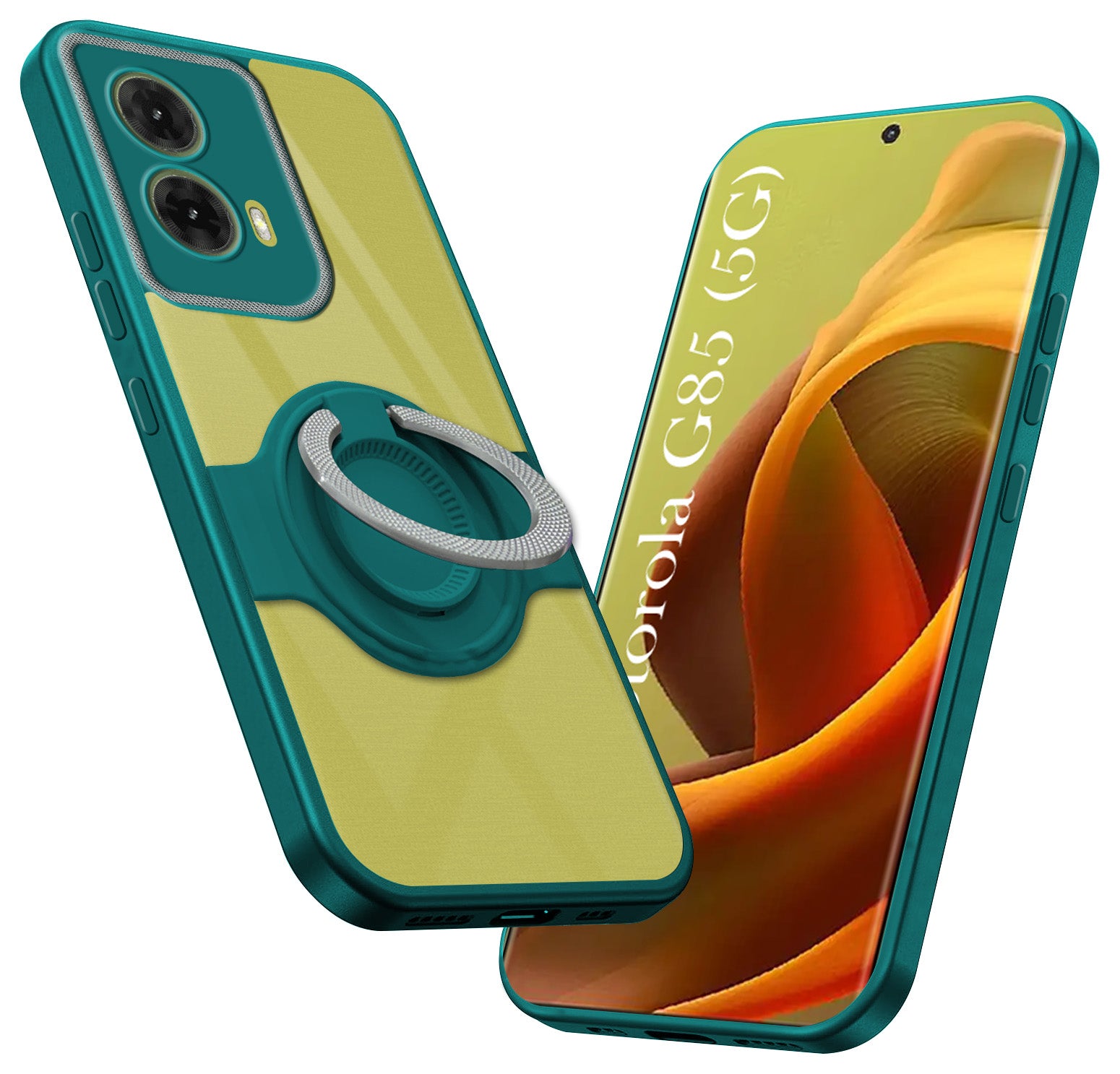 For Motorola Moto G85 5G Back Cover Case with stand (Built-in Ring Holder Kickstand | Lifetime Anti Yellow | Camera Protection)