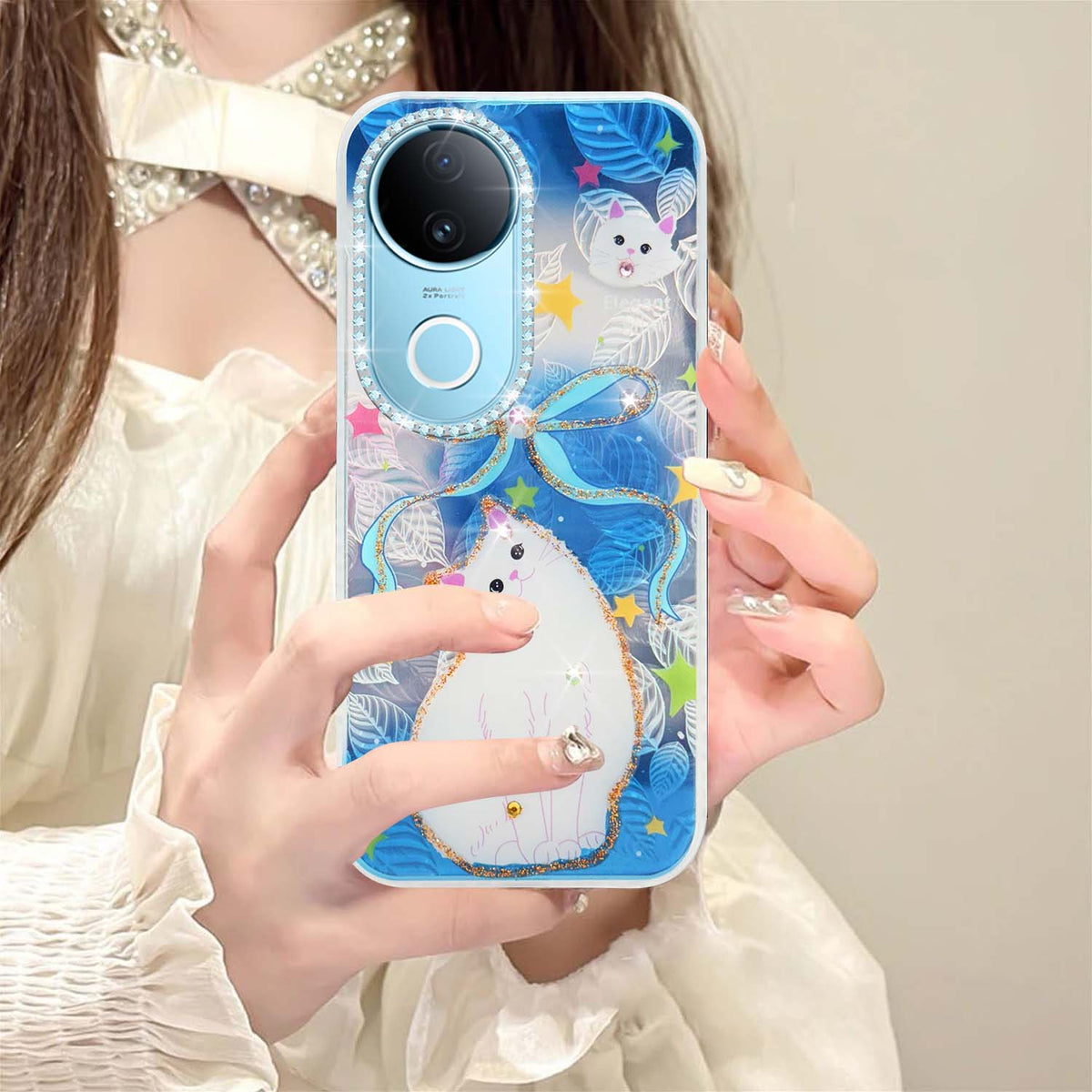 For Vivo iQOO Z10R Back Cover Case (Luxury Floral Glitter Cute Butterfly | Diamond Studded Camera Bump | Girls & Women Design)