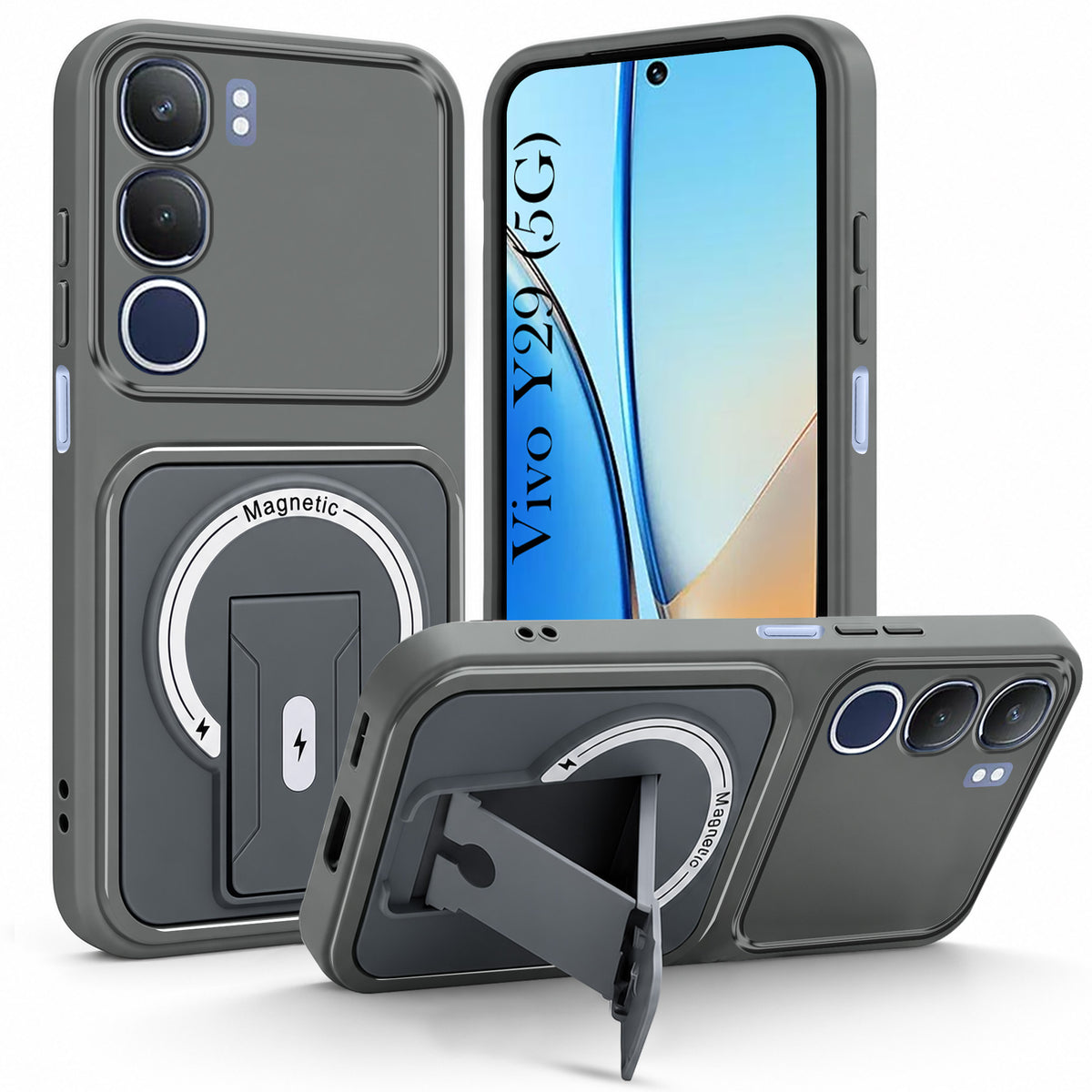 For Vivo Y29 Back Case Cover Metallic (Hybrid Armor Kickstand | MagSafe Compatible | Camera Protection Shockproof)