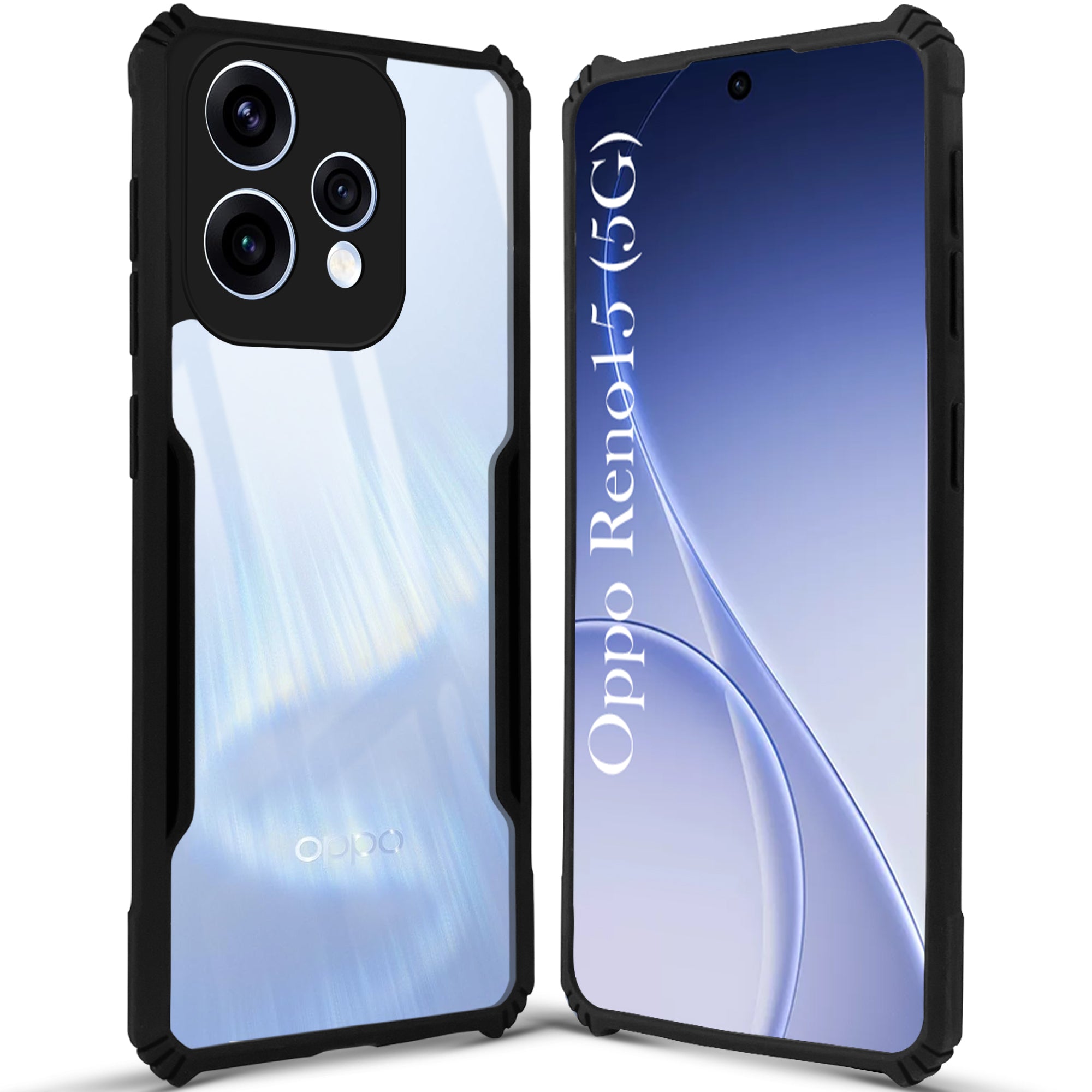 For Oppo Reno15 5G | Oppo Reno 15 5G Back Cover Case Hybrid (Shockproof with Polycarbonate Clear Panel | Professional Black)