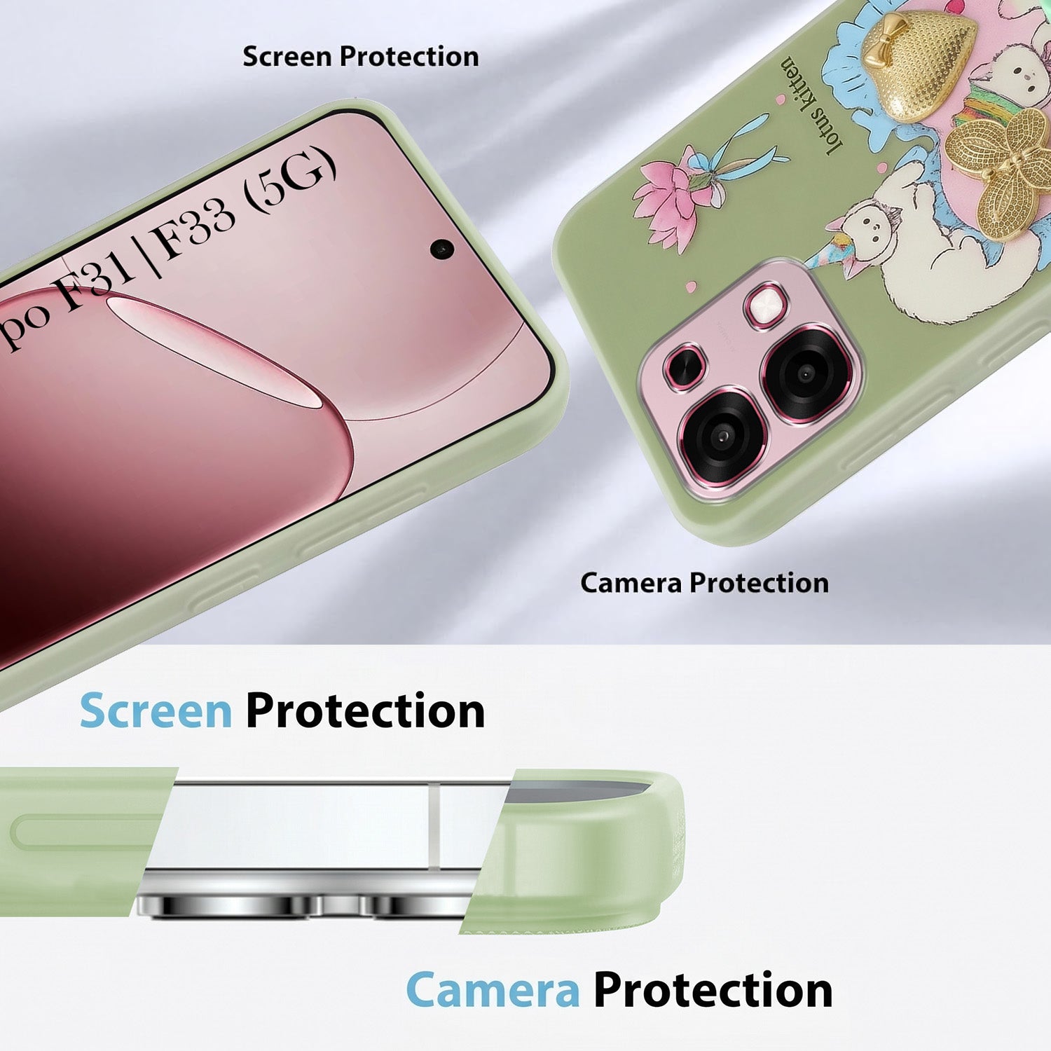 For Oppo F31 5G | Oppo F33 5G Back Cover Case (3D Cute Heart Strap Holder | Camera Protection | Designer Girls Print)