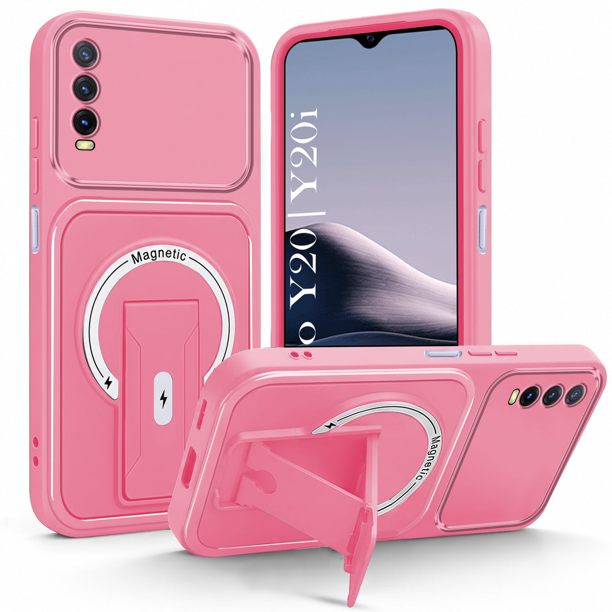 For Vivo Y20 | Y20i Back Case Cover Metallic (Hybrid Armor Kickstand | MagSafe Compatible | Camera Protection Shockproof)