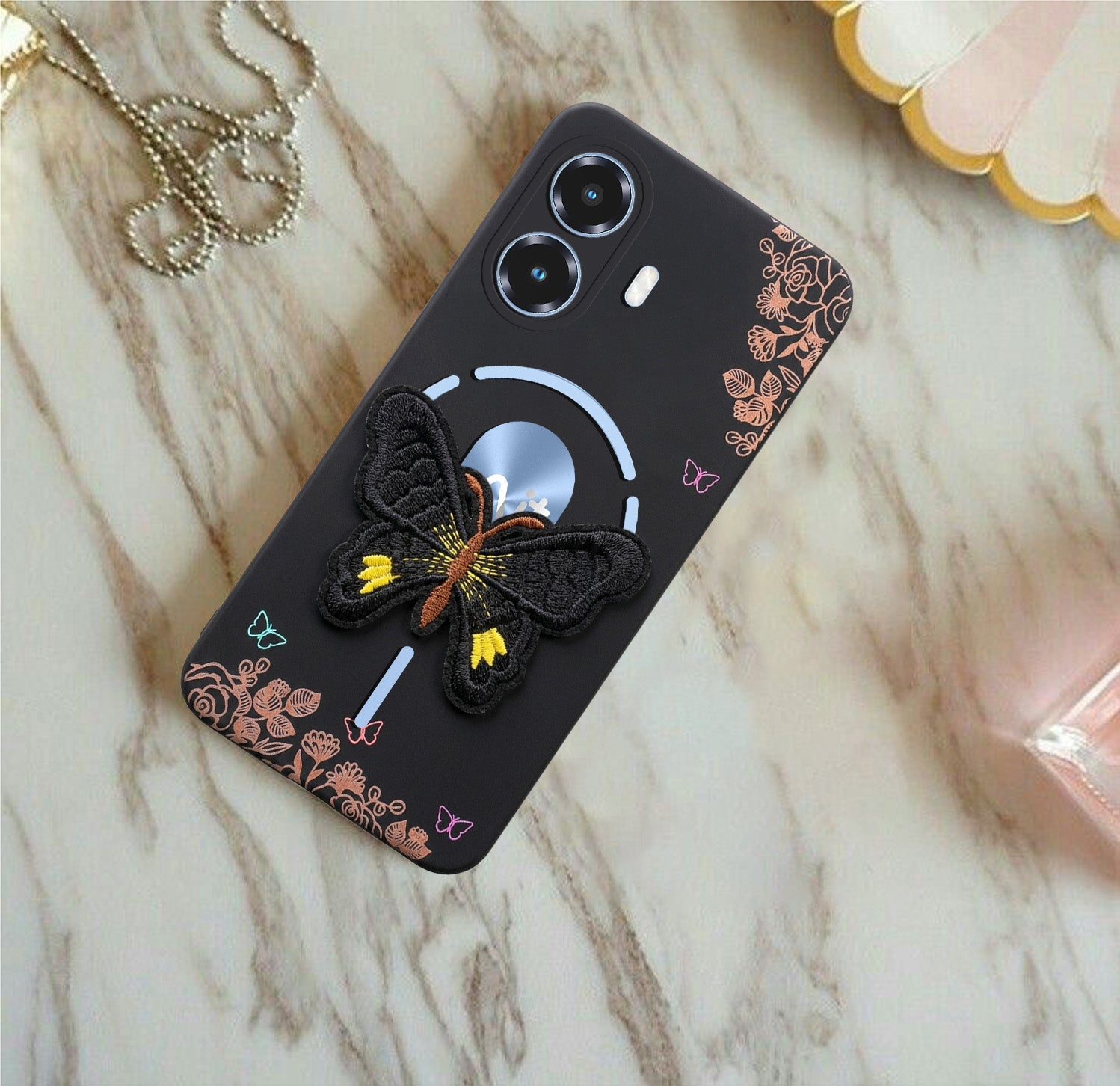 For Ai+ Nova 2 Ultra 5G Back Cover Case (Soft Butterfly Embroidery | Women Teen Girls | Camera Protection| Matte Silicone)