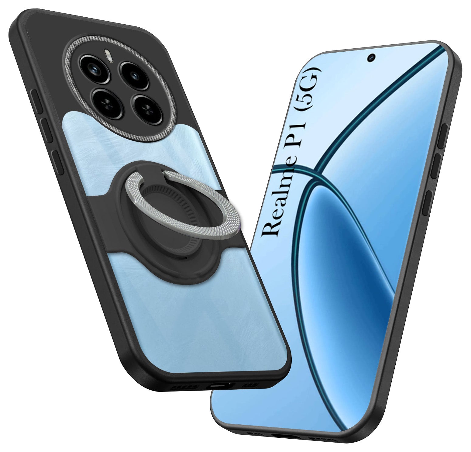 For Realme P1 5G Back Cover Case with stand (Built-in Ring Holder Kickstand | Lifetime Anti Yellow | Camera Protection)