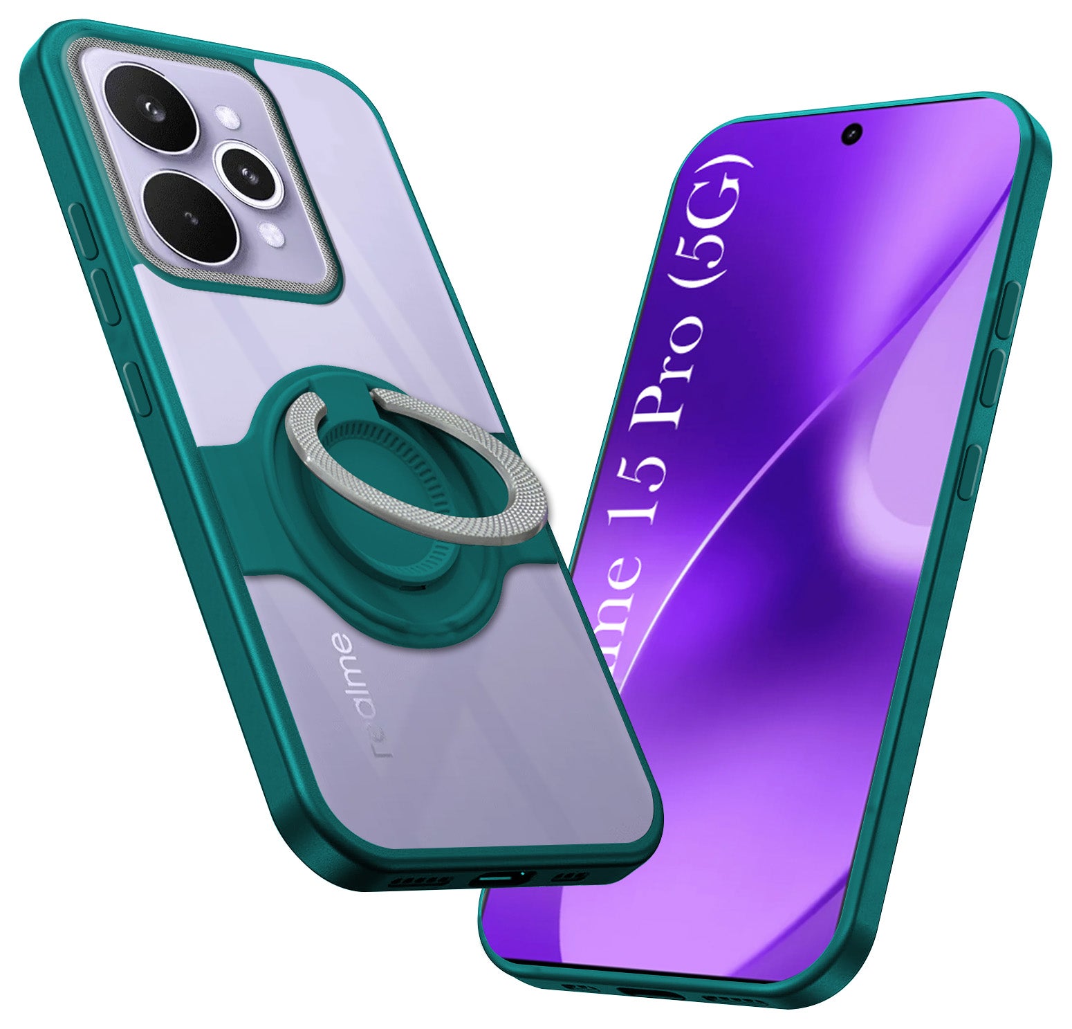 For Realme 15 Pro Back Cover Case with stand (Built-in Ring Holder Kickstand | Lifetime Anti Yellow | Camera Protection)