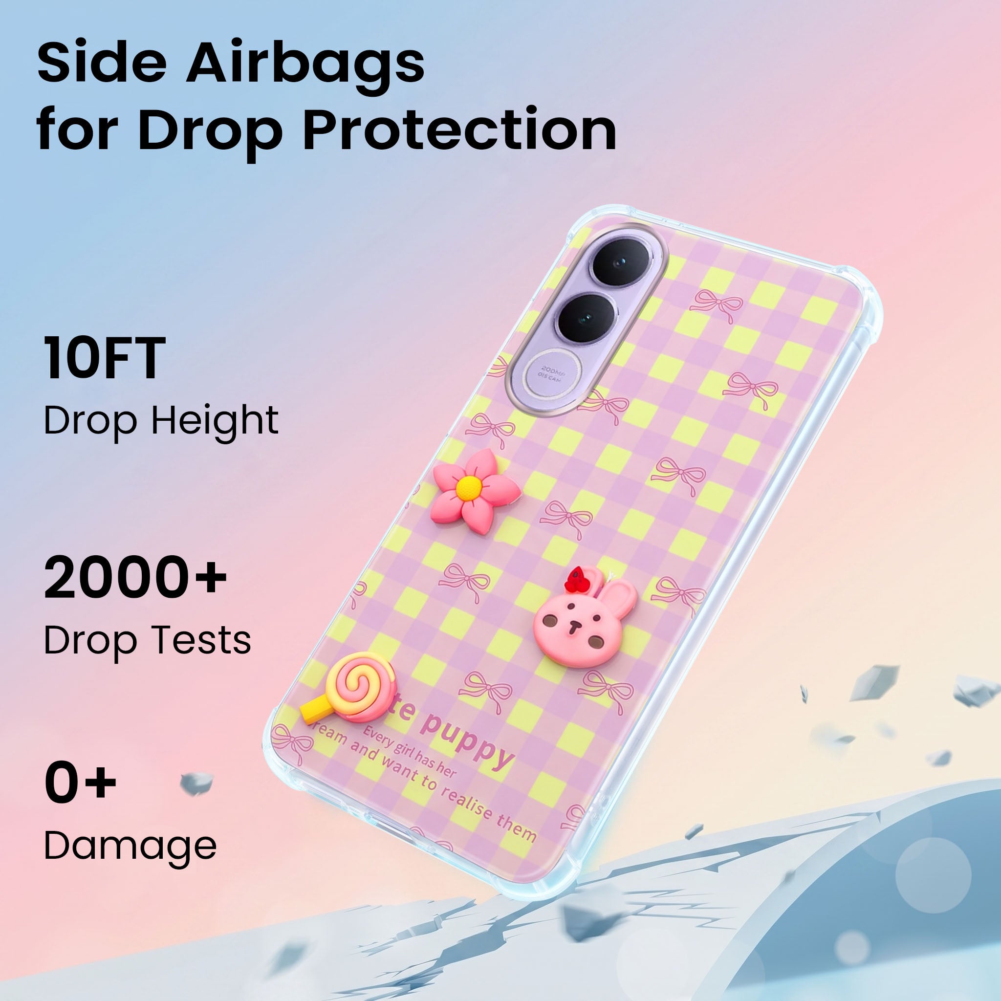For Vivo V70 FE 5G Back Cover Case (3D Cute Cartoons | Hard Back Side Soft | Matte Premium Finish | HD Printing)