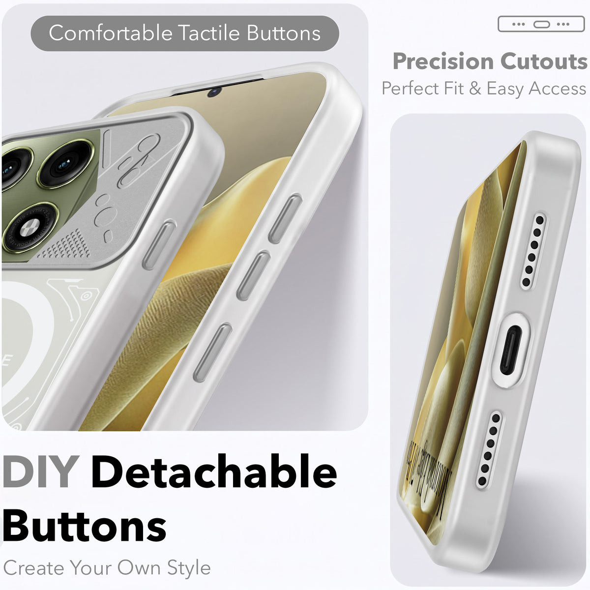 For Motorola Edge 70 Pro | Edge 70 Pro Plus Metallic Back Cover Case (Metallic Camera Protection & Buttons | Translucent Milky Shade | Hard Polycarbonate)