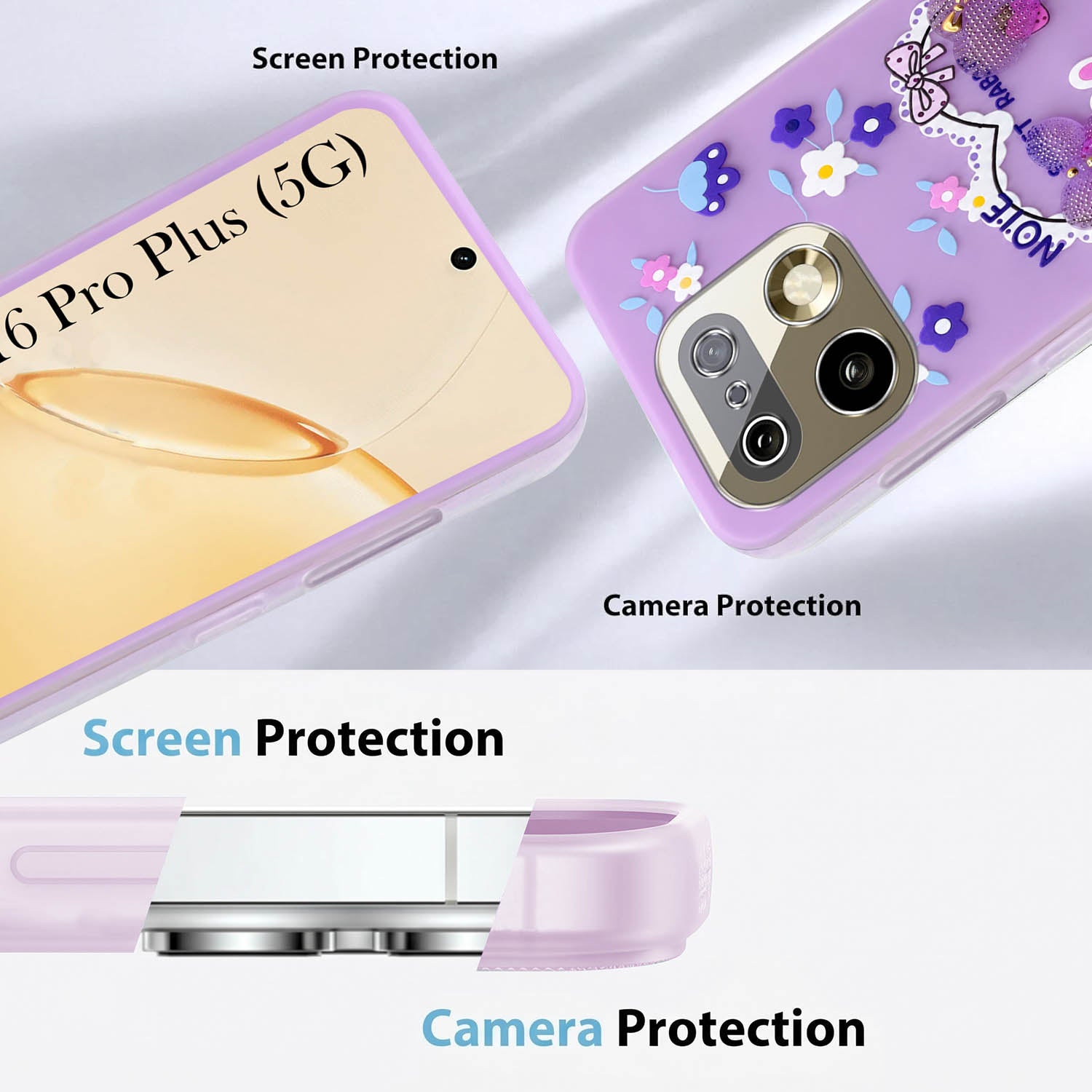 For Realme 16 Pro Plus 5G Back Cover Case (3D Cute Heart Strap Holder | Camera Protection | Designer Girls Print)