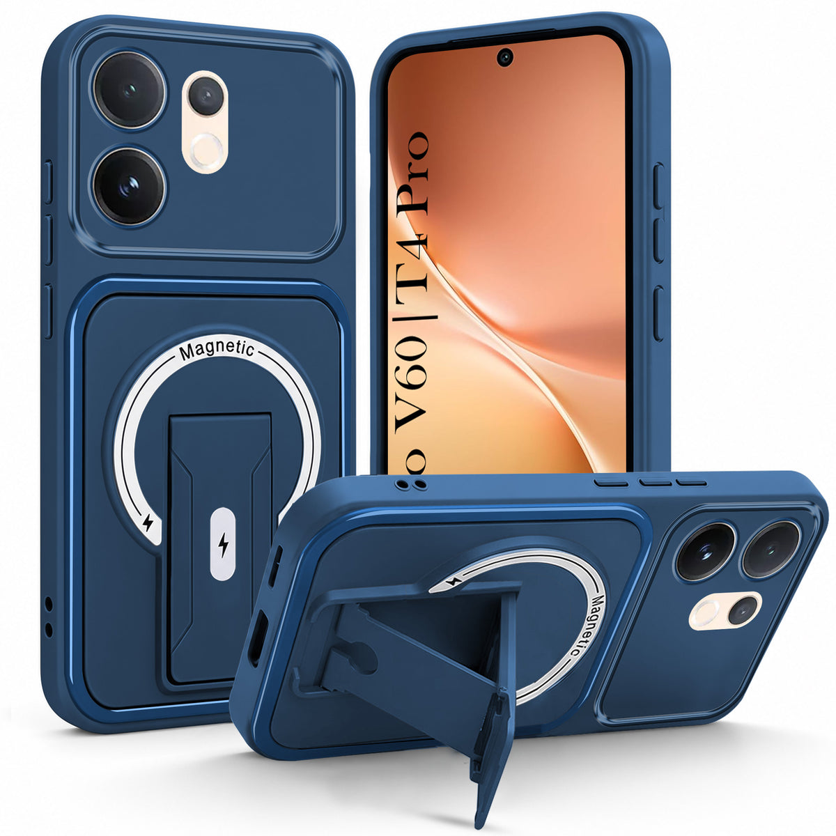 For Vivo V60 | Vivo T4 Pro Back Case Cover Metallic (Hybrid Armor Kickstand | MagSafe Compatible | Camera Protection Shockproof)