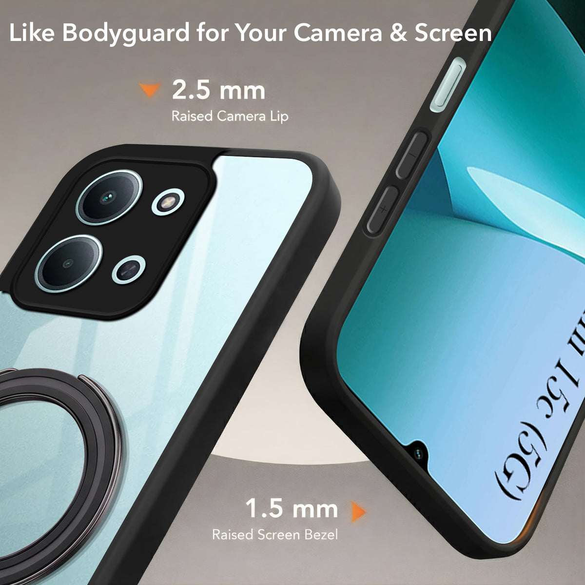 For Redmi 15C Back Cover Case (Kick Stand Ring Holder | Life time Anti Yellow | Camera Protection)