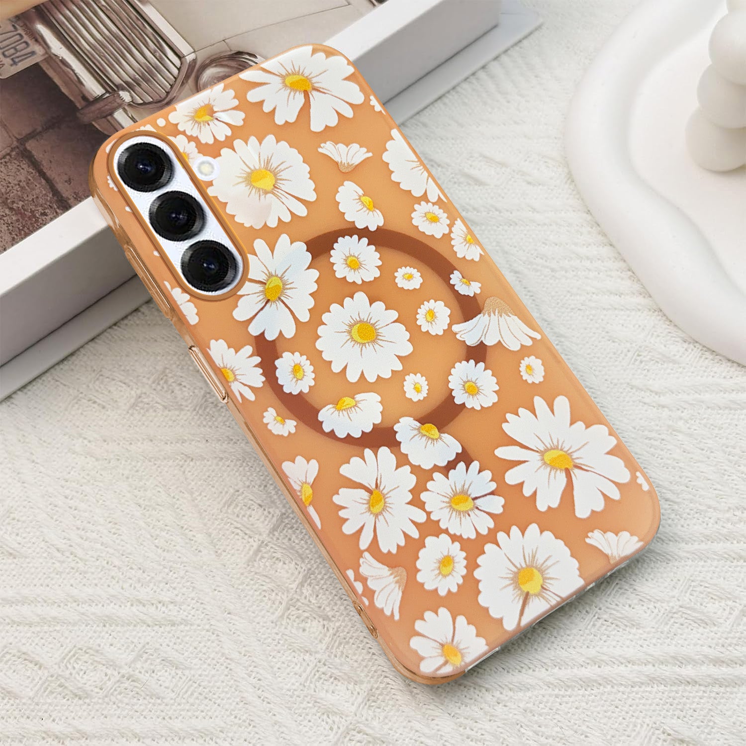 For Samsung Galaxy S25 Back Cover Case (Cute Floral Design | Flower Print for Girls | MagSafe Compatible Wireless Charging)