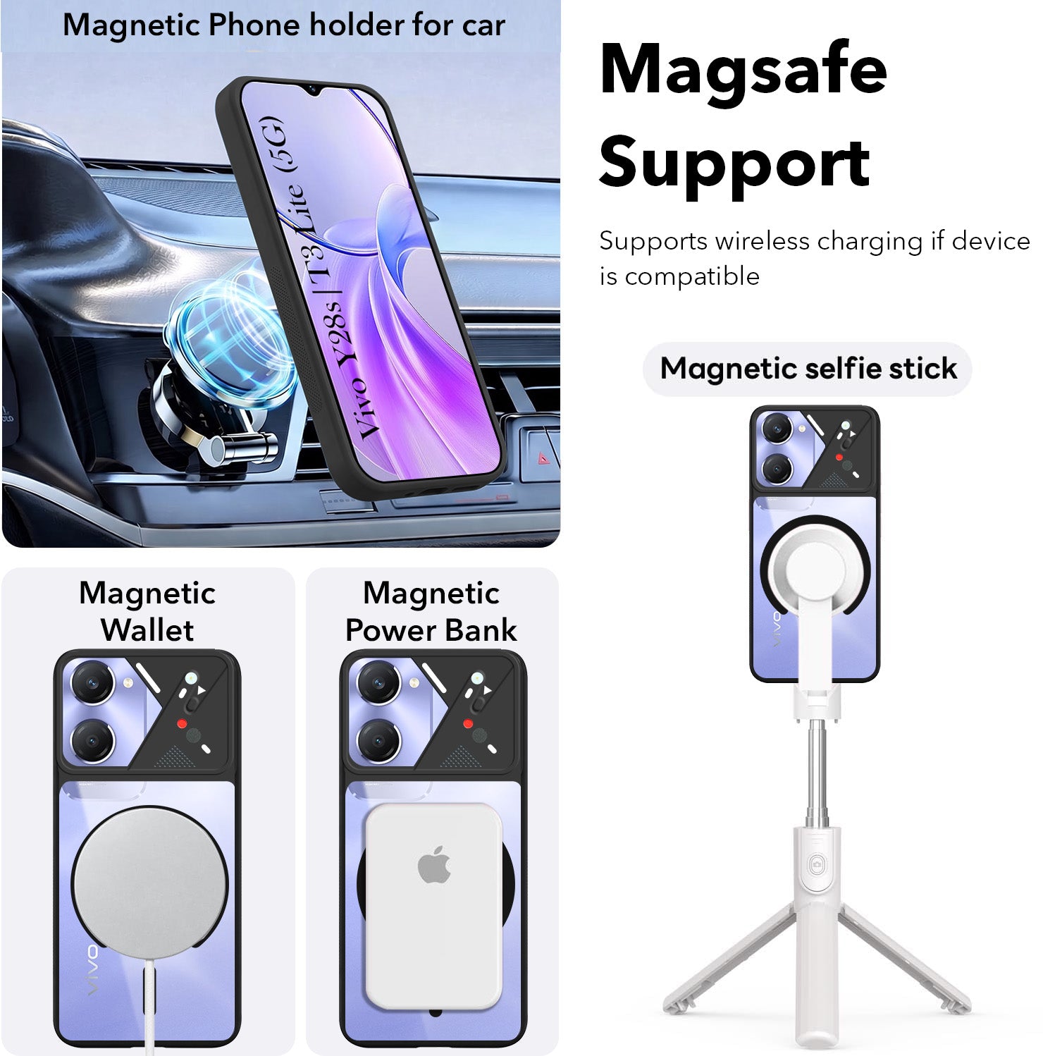 For Vivo Y28s 5G | Vivo T3 Lite 5G Back Cover Case Lifetime Anti-Yellow Clear (Camera Protection | Side Grip | Wireless MagSafe Compatible)