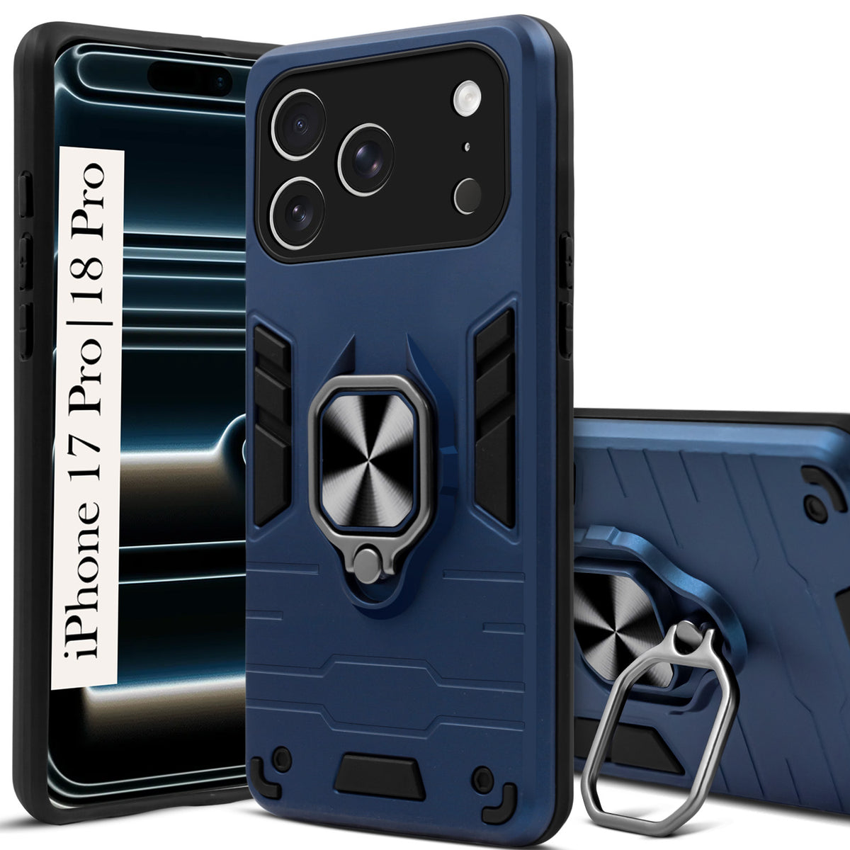 For iPhone 17 Pro | iPhone 18 Pro Back Cover Case (Shockproof Dual Layer Polycarbonate |Ring Holder Kickstand)