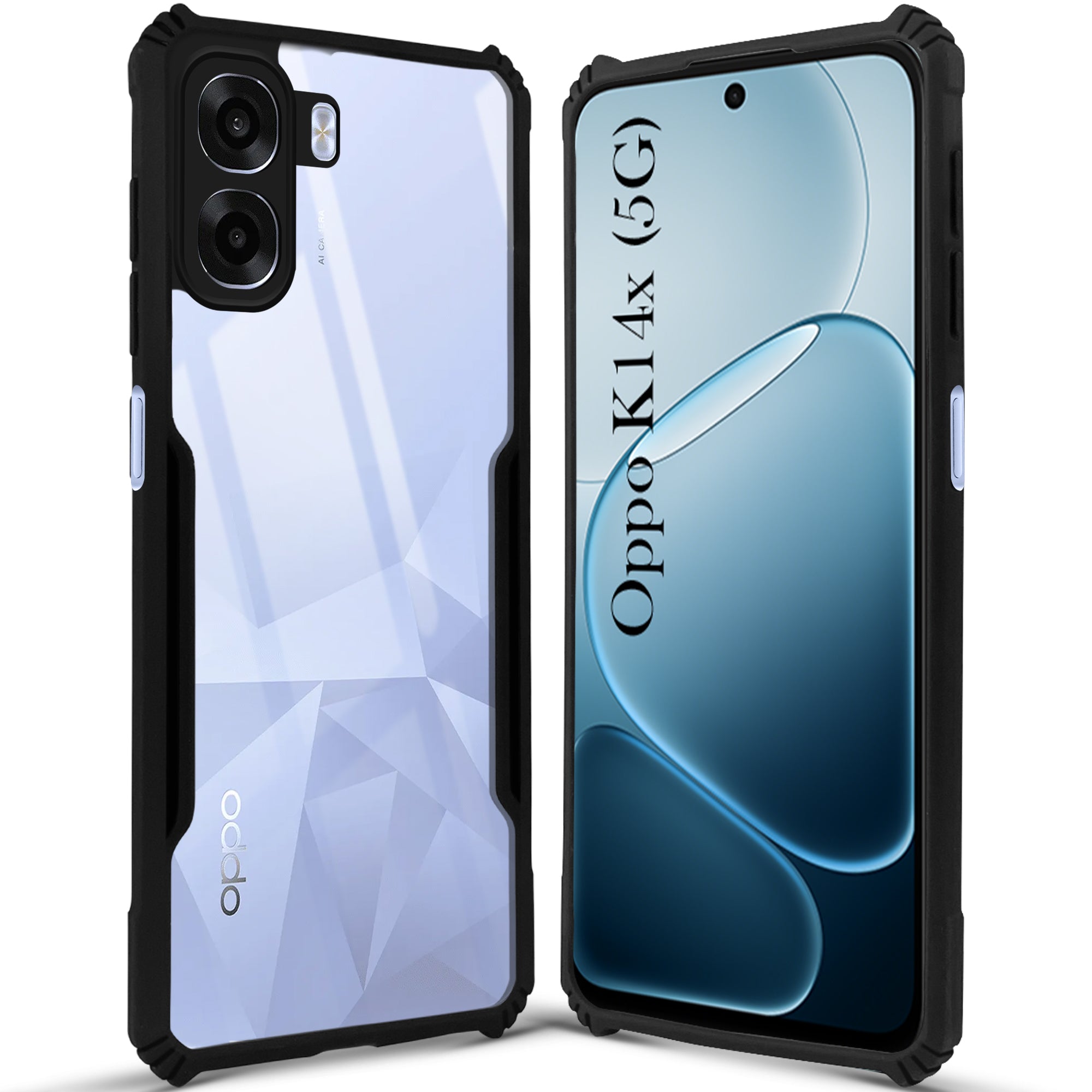For Oppo K14x 5G Back Cover Case Hybrid (Shockproof with Polycarbonate Clear Panel | Professional Black)