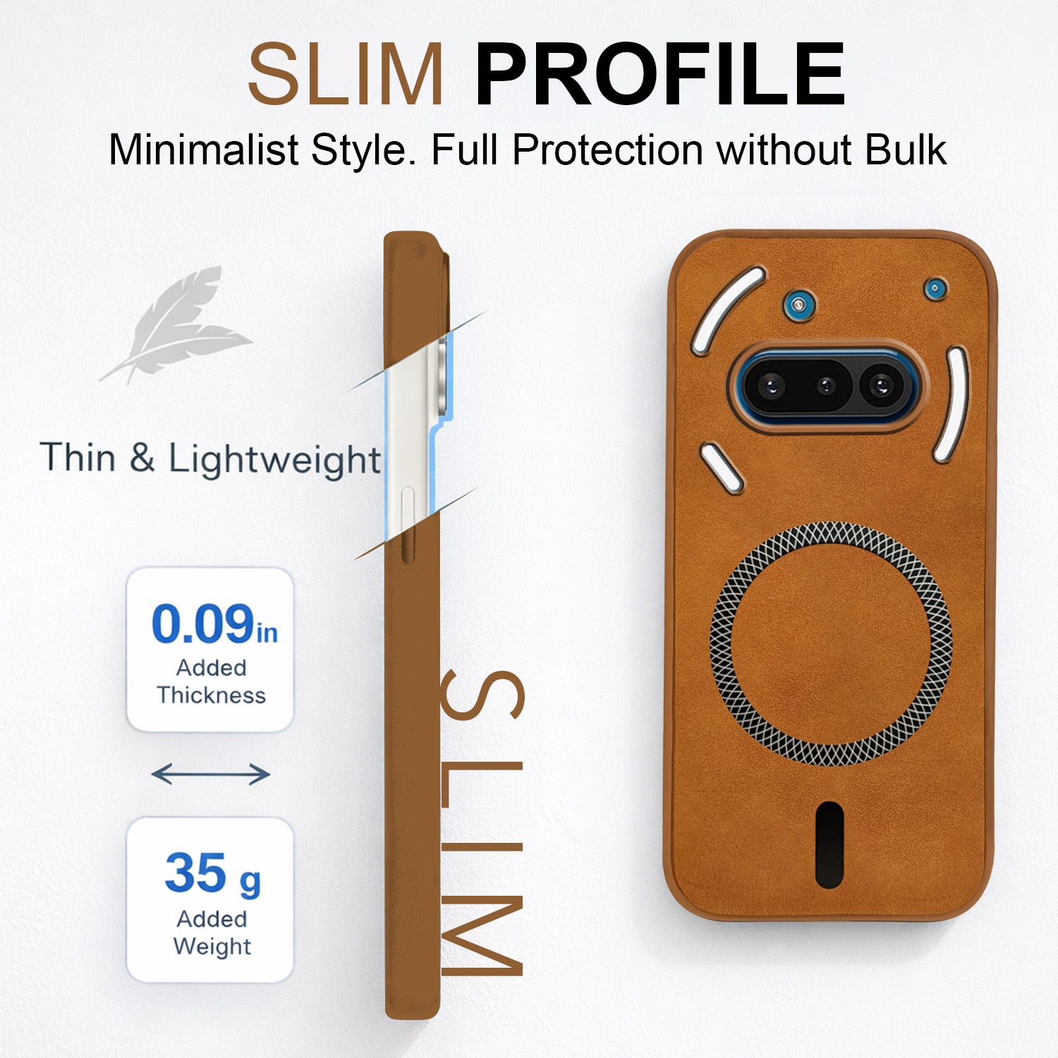 For Nothing Phone 3A 5G Back Cover Case Leather Finish (MagSafe Compatible Wireless Charging | Soft Touch | Camera Bump Protection)
