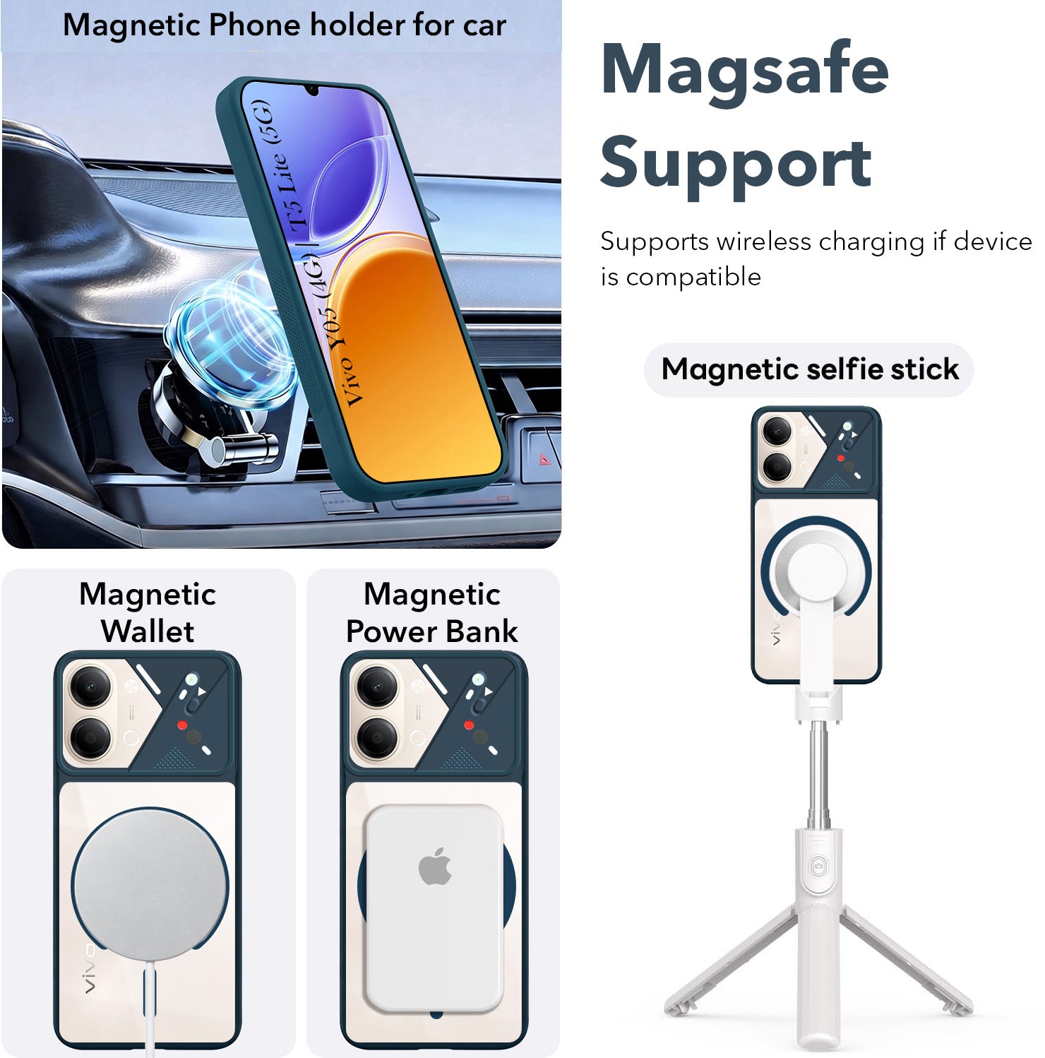 For Vivo Y05 4G | Vivo T5 Lite 5G Back Cover Case Lifetime Anti-Yellow Clear (Camera Protection | Side Grip | Wireless MagSafe Compatible)