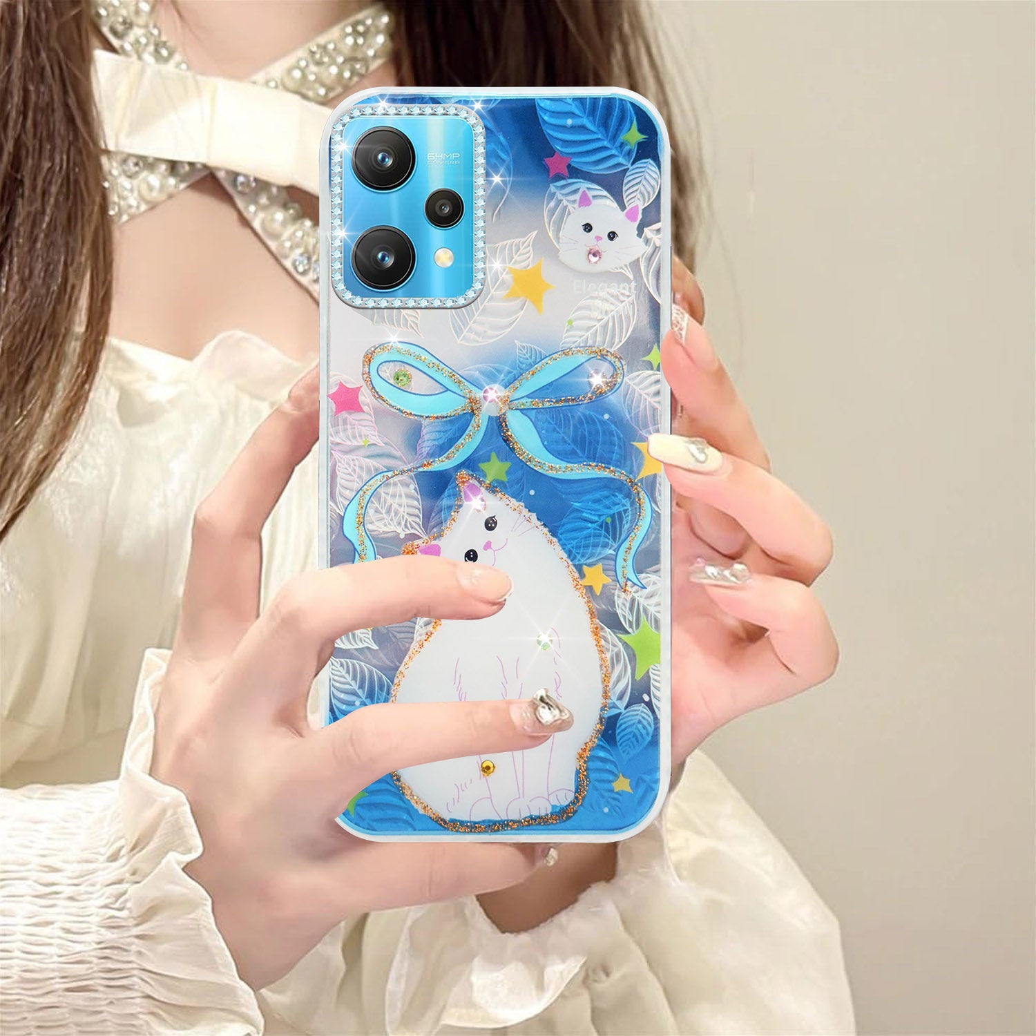 For Realme 9 Pro Back Cover Case (Luxury Floral Glitter Cute Butterfly | Diamond Studded Camera Bump | Girls & Women Design)