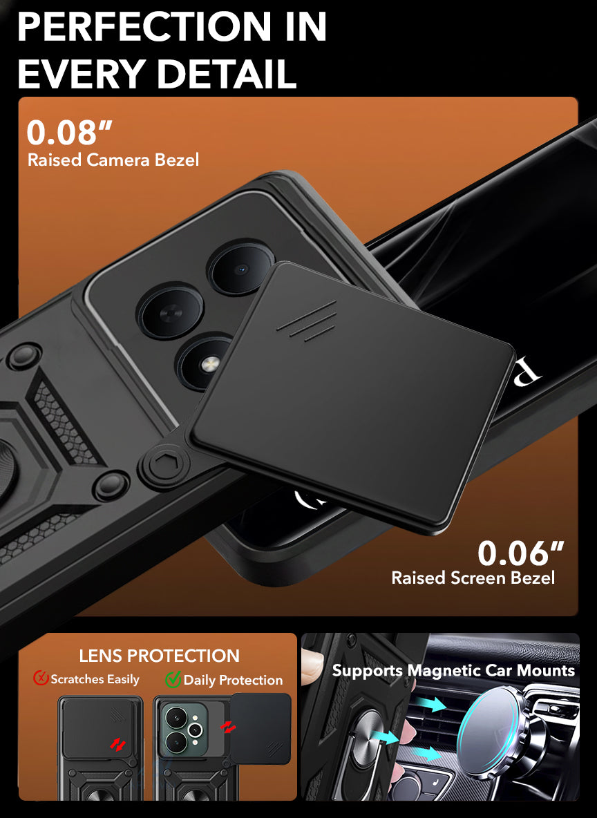 For Poco M8 5G Back Cover Case Hybrid Armor (Sliding Shutter Camera Protection | Polycarbonate |Ring Holder Kickstand)