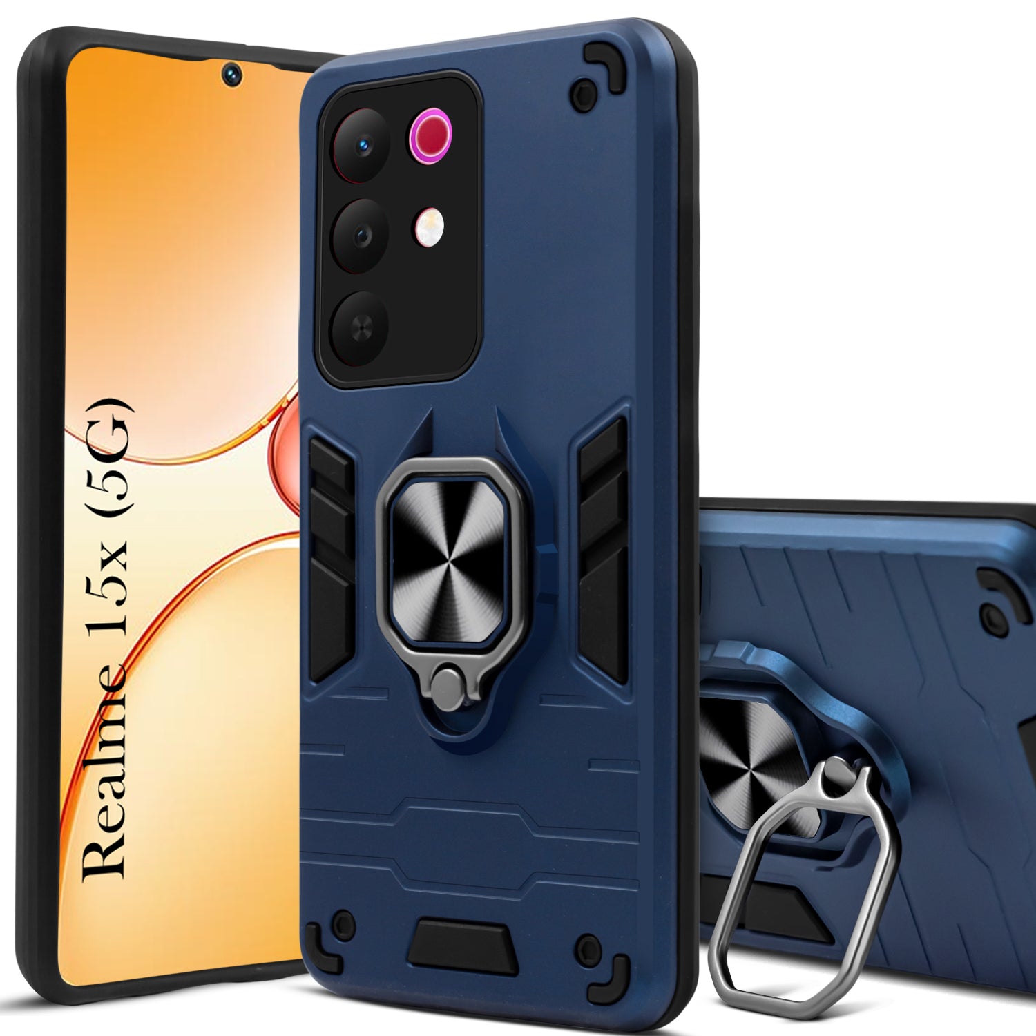 For Realme 15X Back Cover Case Hybrid Armor (Shockproof Dual Layer Polycarbonate |Ring Holder Kickstand)