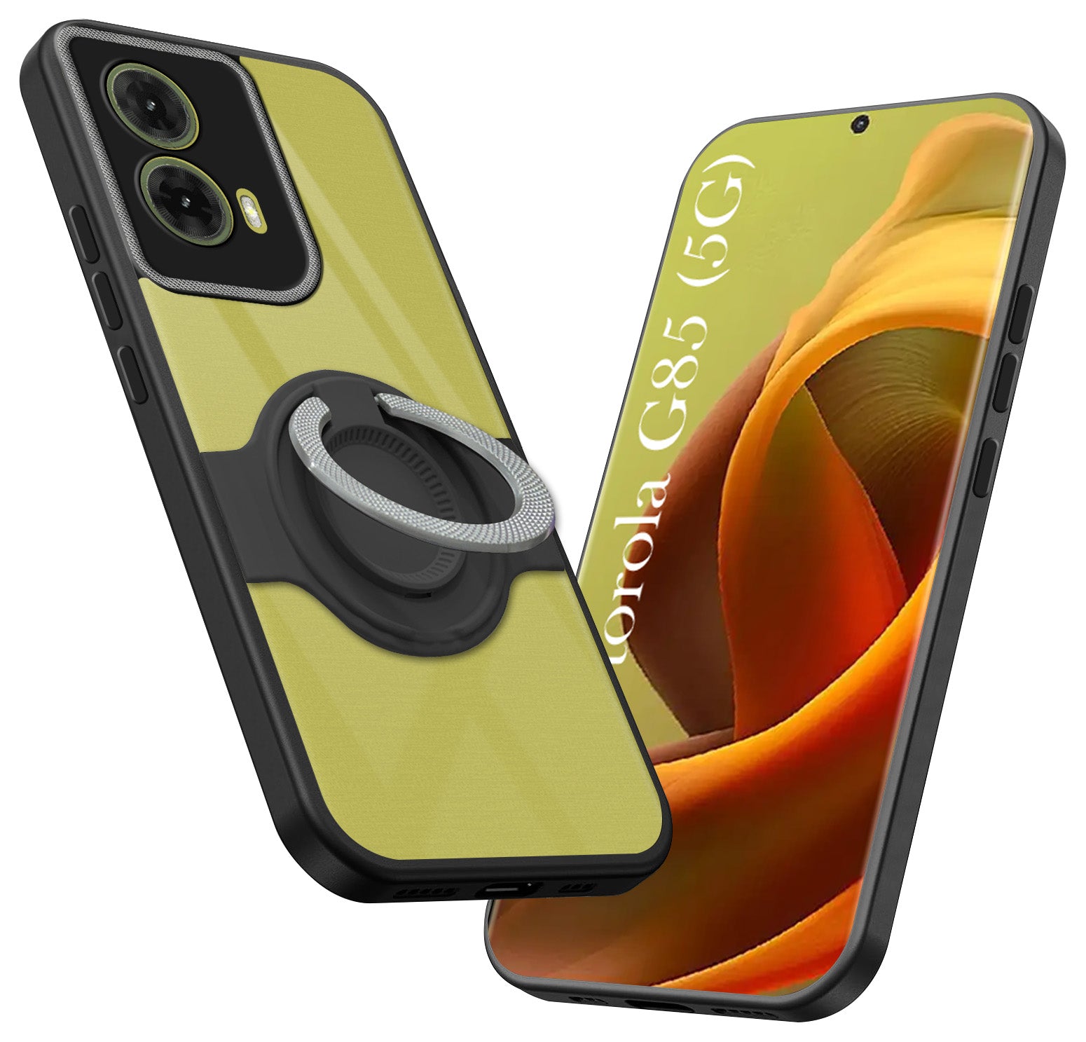 For Motorola Moto G85 5G Back Cover Case with stand (Built-in Ring Holder Kickstand | Lifetime Anti Yellow | Camera Protection)