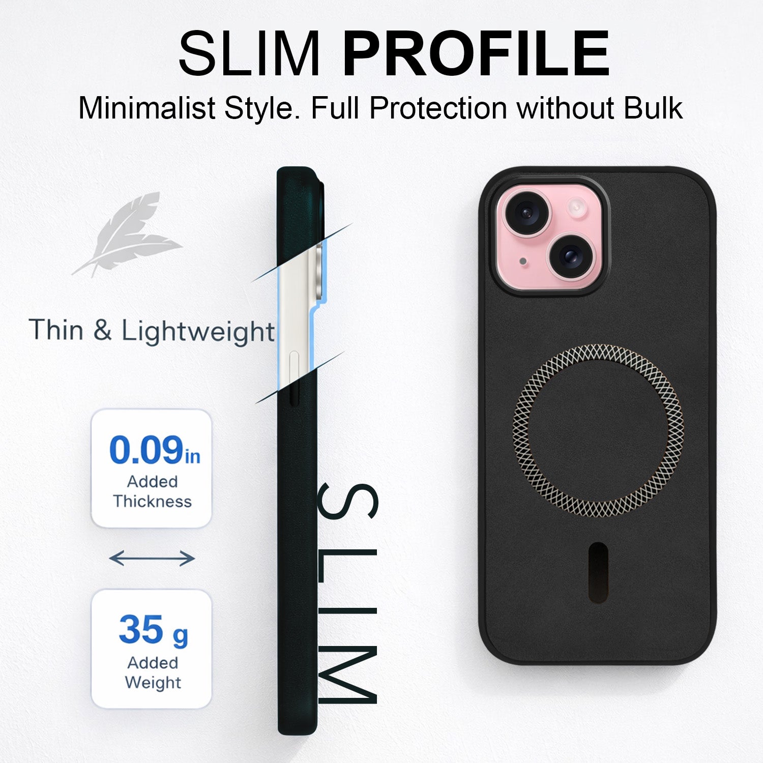 For Apple iPhone 15 Plus Back Cover Case (Sleek Leather Finish | MagSafe Compatible Wireless Charging | Camera Bump Protection)