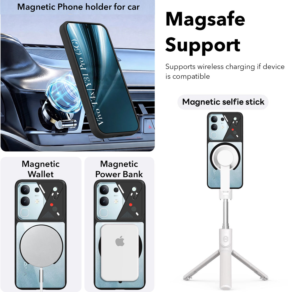 For Vivo T4x | Vivo Y31 Pro Back Cover Case Lifetime Anti-Yellow Clear (Camera Protection | Side Grip | Wireless MagSafe Compatible)