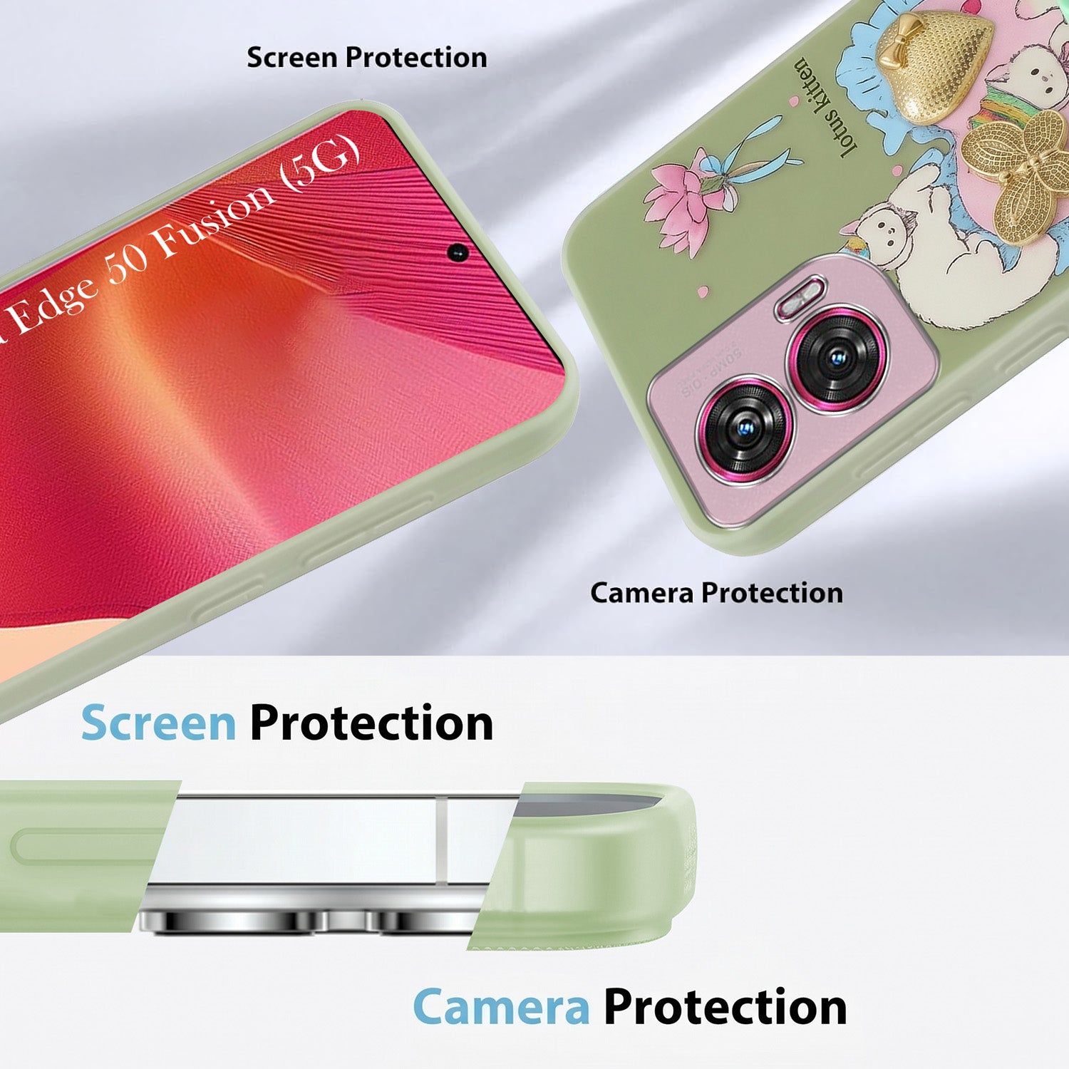 For Motorola Moto Edge 50 Fusion Back Cover Case (3D Cute Heart Strap Holder | Camera Protection | Designer Girls Print)