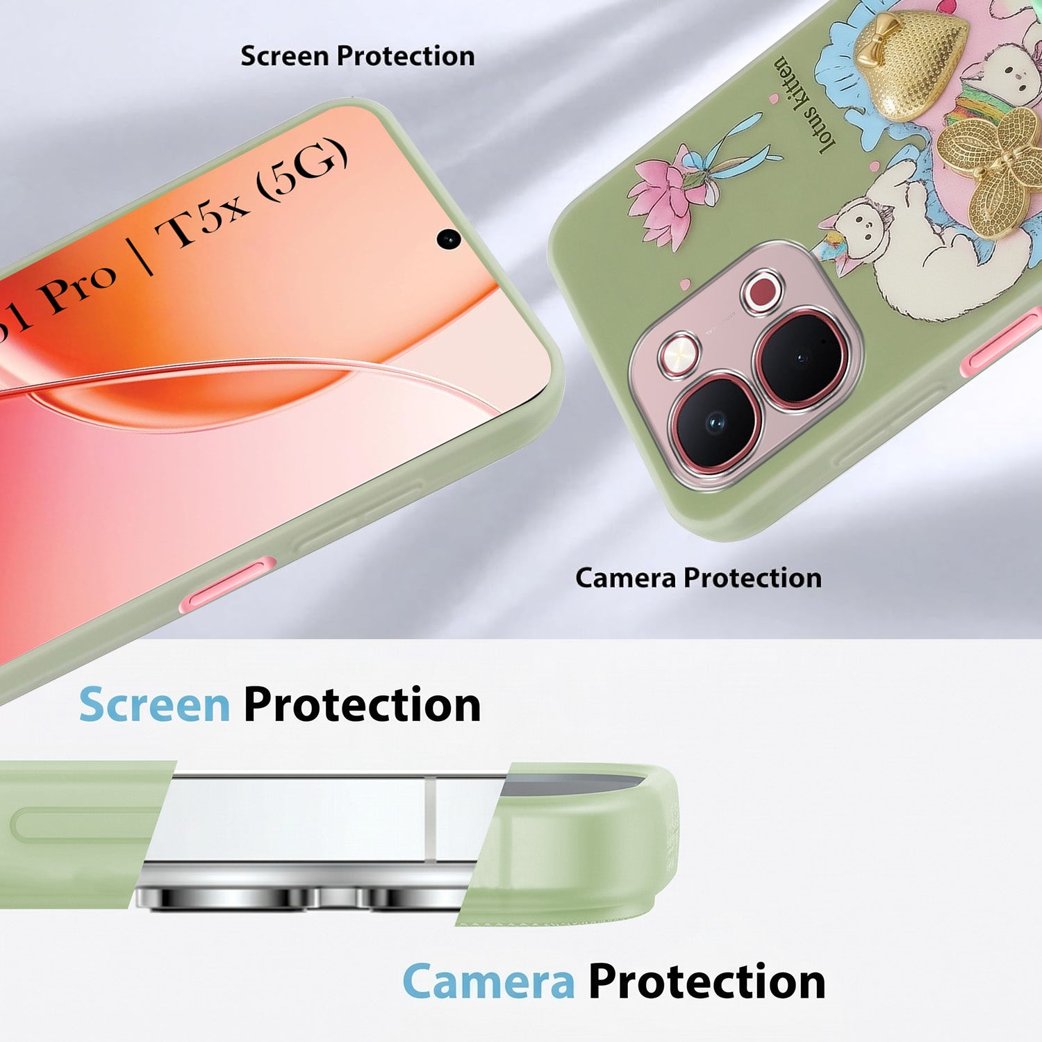 For Vivo Y51 Pro 5G | Vivo T5x Back Cover Case (3D Cute Heart Strap Holder | Camera Protection | Designer Girls Print)