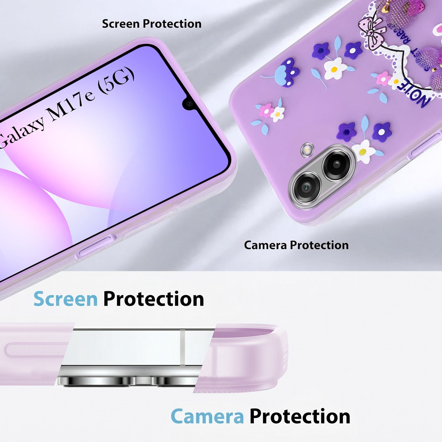For Samsung Galaxy M17e Back Cover Case (3D Cute Heart Strap Holder | Camera Protection | Designer Girls Print)
