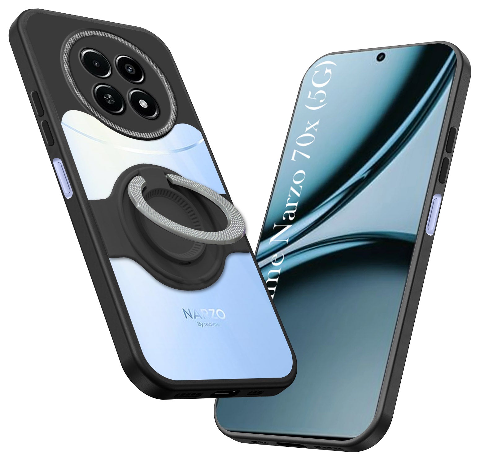 For Realme Narzo 70x 5G Back Cover Case with stand (Built-in Ring Holder Kickstand | Lifetime Anti Yellow | Camera Protection)