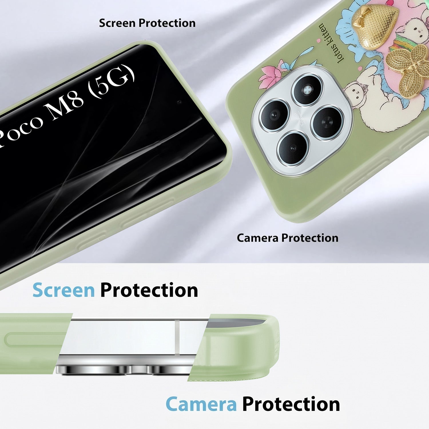 For Poco M8 5G Back Cover Case (3D Cute Heart Strap Holder | Camera Protection | Designer Girls Print)