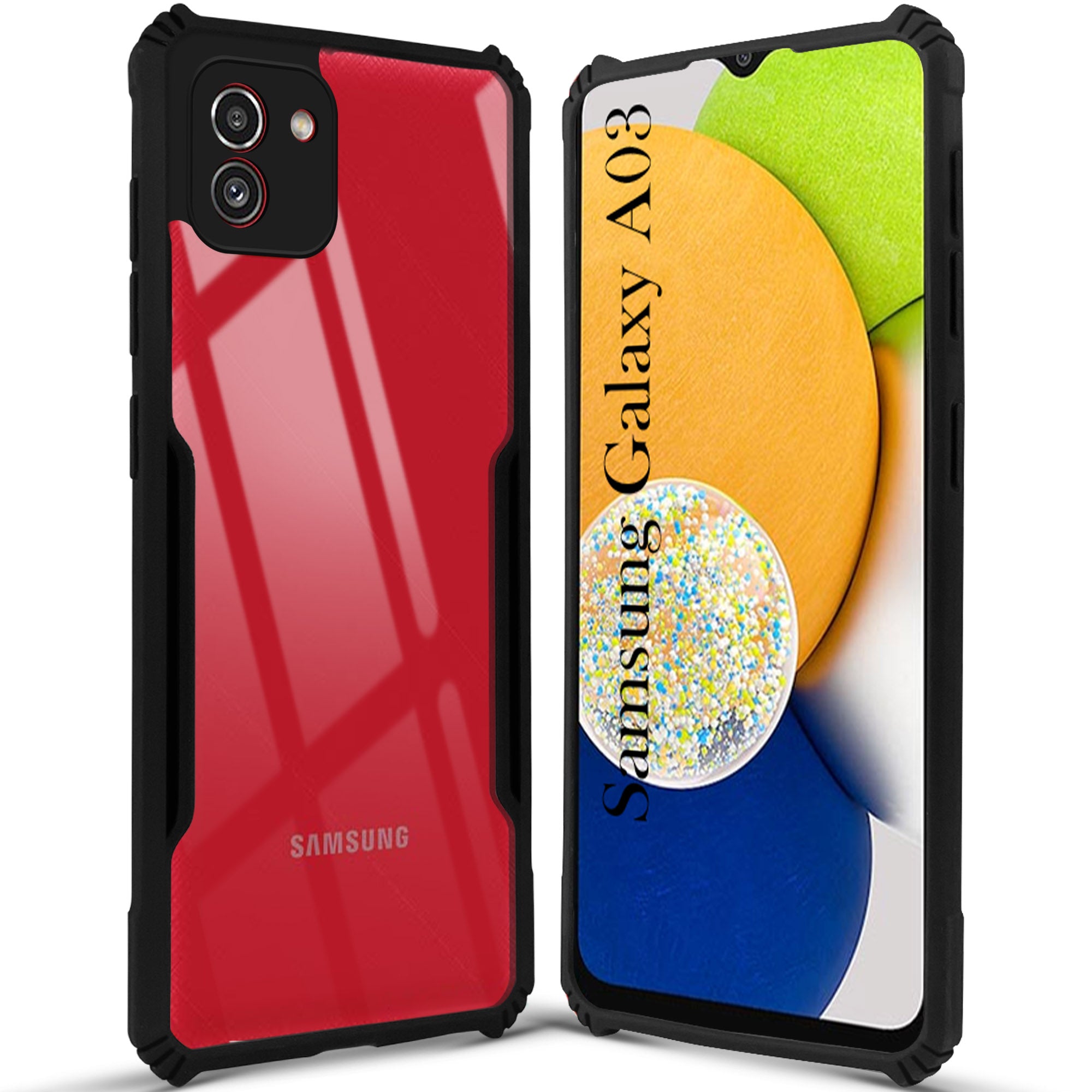 For Samsung Galaxy A03 Back Cover Case Hybrid (Shockproof with Polycarbonate Clear Panel | Professional Black)