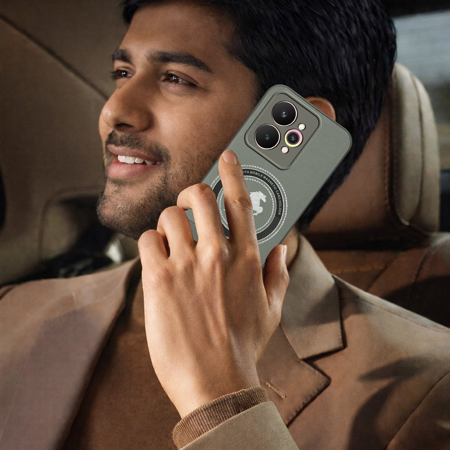 For Realme 15 Pro Back Cover Case PU Leather Finish (Professional Minimalist Texture | MagSafe Compatile | Camera Protection | Sleek Sober Formal)