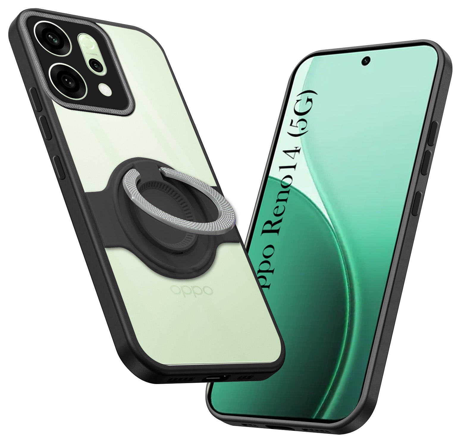For Oppo Reno14 5G | Oppo Reno 14 5G Back Cover Case with stand (Built-in Ring Holder Kickstand | Lifetime Anti Yellow | Camera Protection)