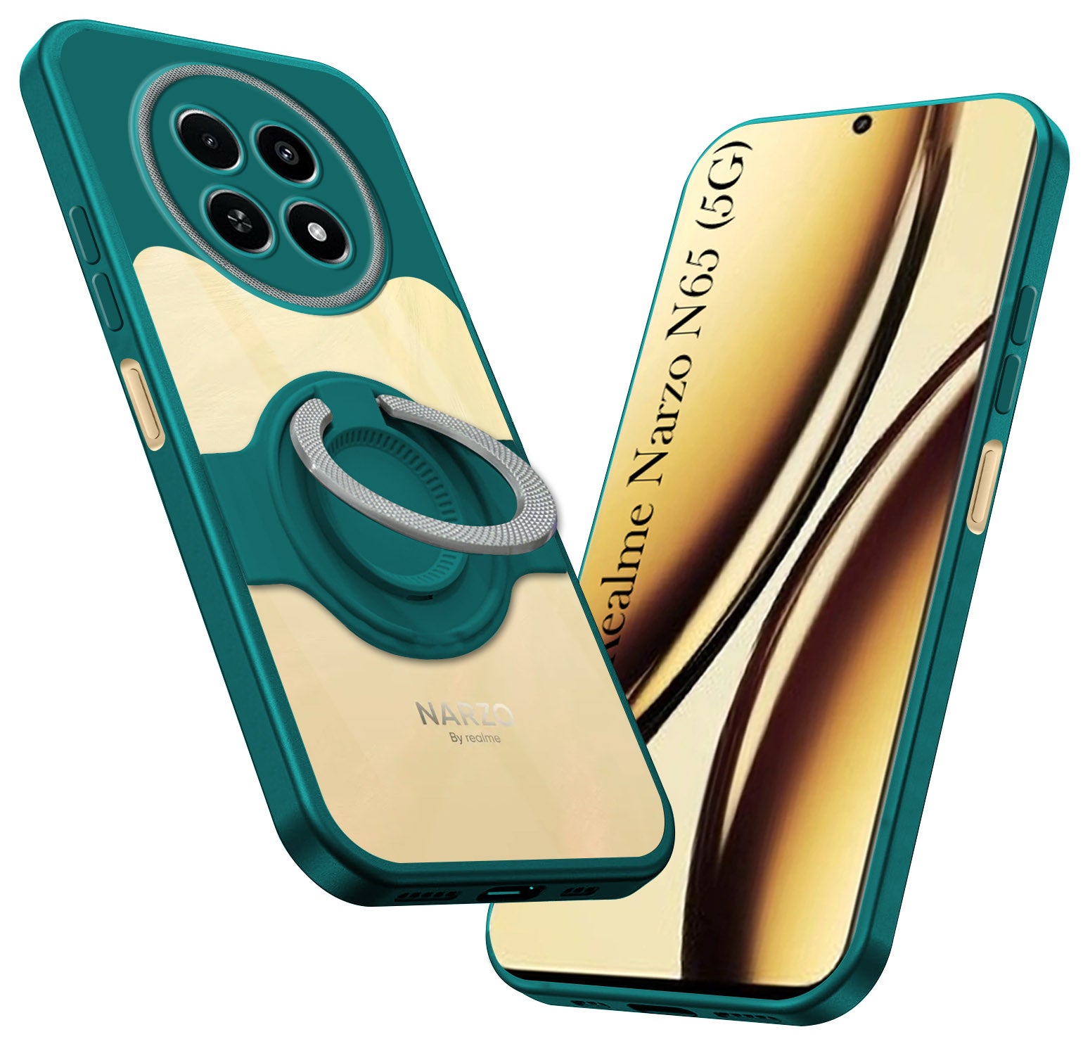 For Realme Narzo N65 5G Back Cover Case with stand (Built-in Ring Holder Kickstand | Lifetime Anti Yellow | Camera Protection)