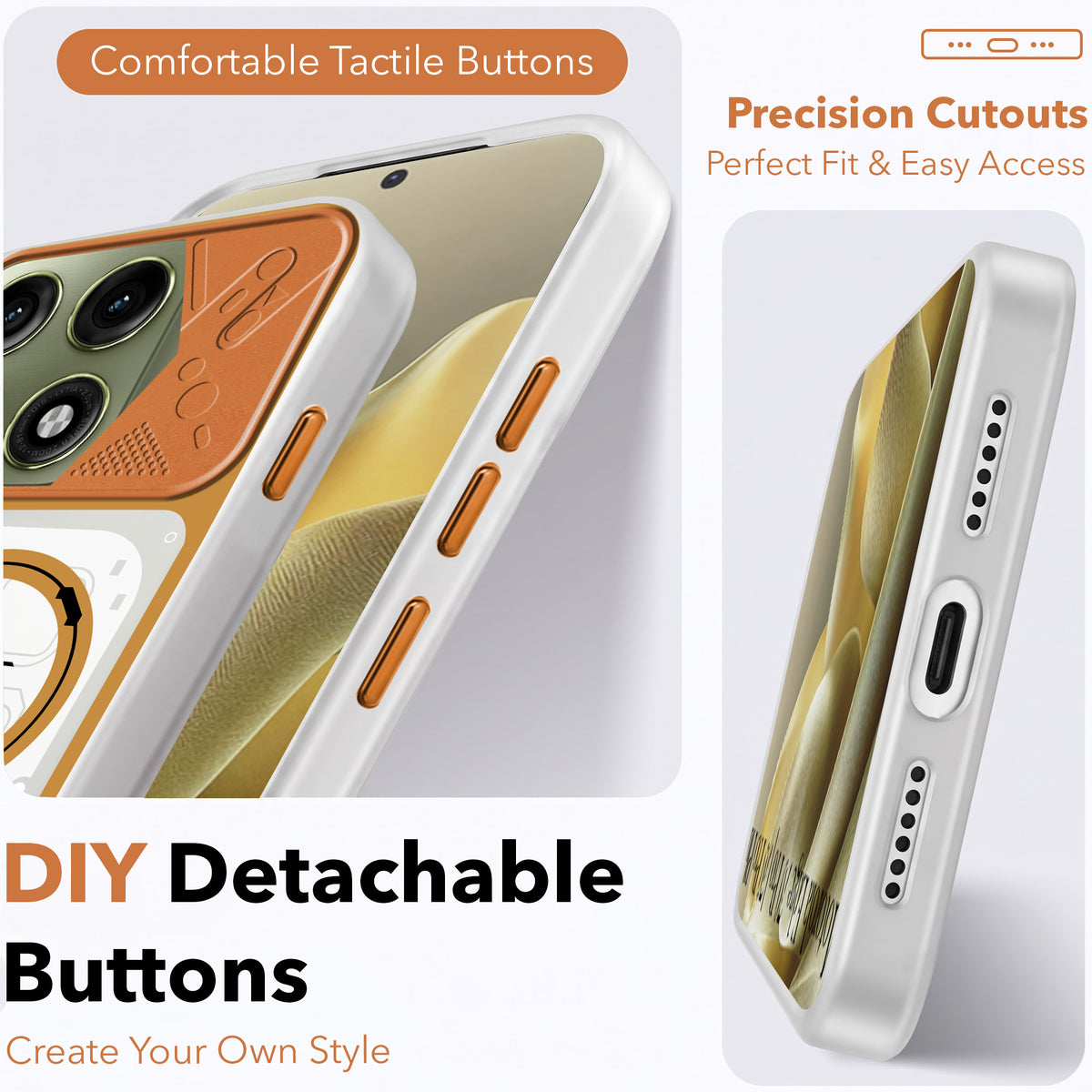 For Motorola Edge 70 Pro | Edge 70 Pro Plus Metallic Back Cover Case (Metallic Camera Protection & Buttons | Translucent Milky Shade | Hard Polycarbonate)